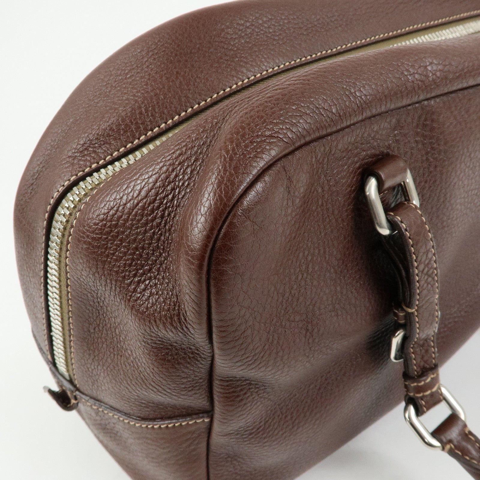 PRADA Vitello Daino Leather Boston Bag Hand Bag Brown BR3090