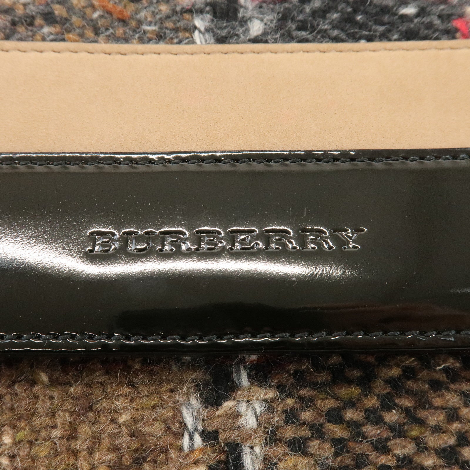 BURBERRY Tweed Patent Leather Suede Shoulder Bag Plaid Beige Black
