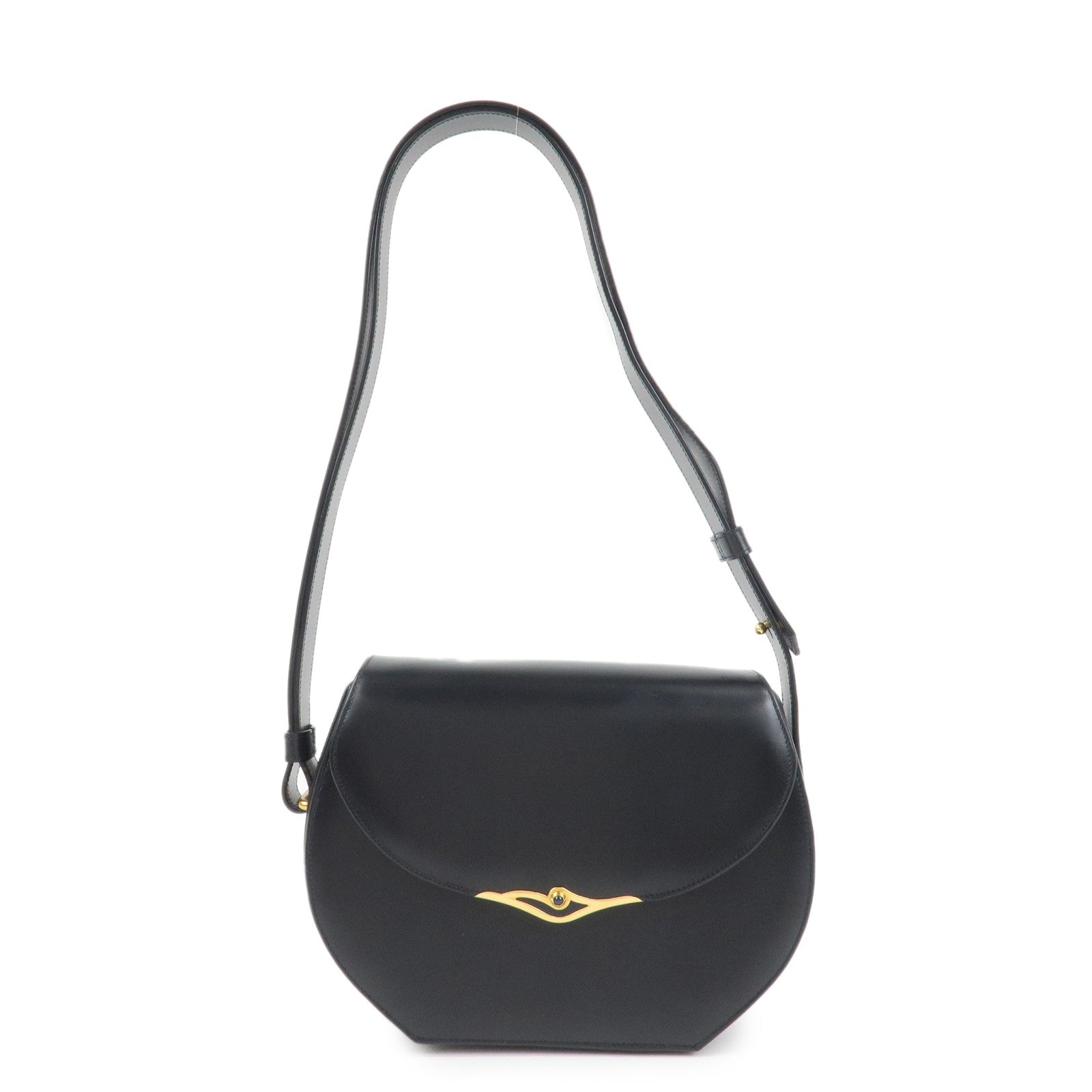 Cartier Sapphire Line Leather Sapphire Shoulder Bag Hand Bag Black