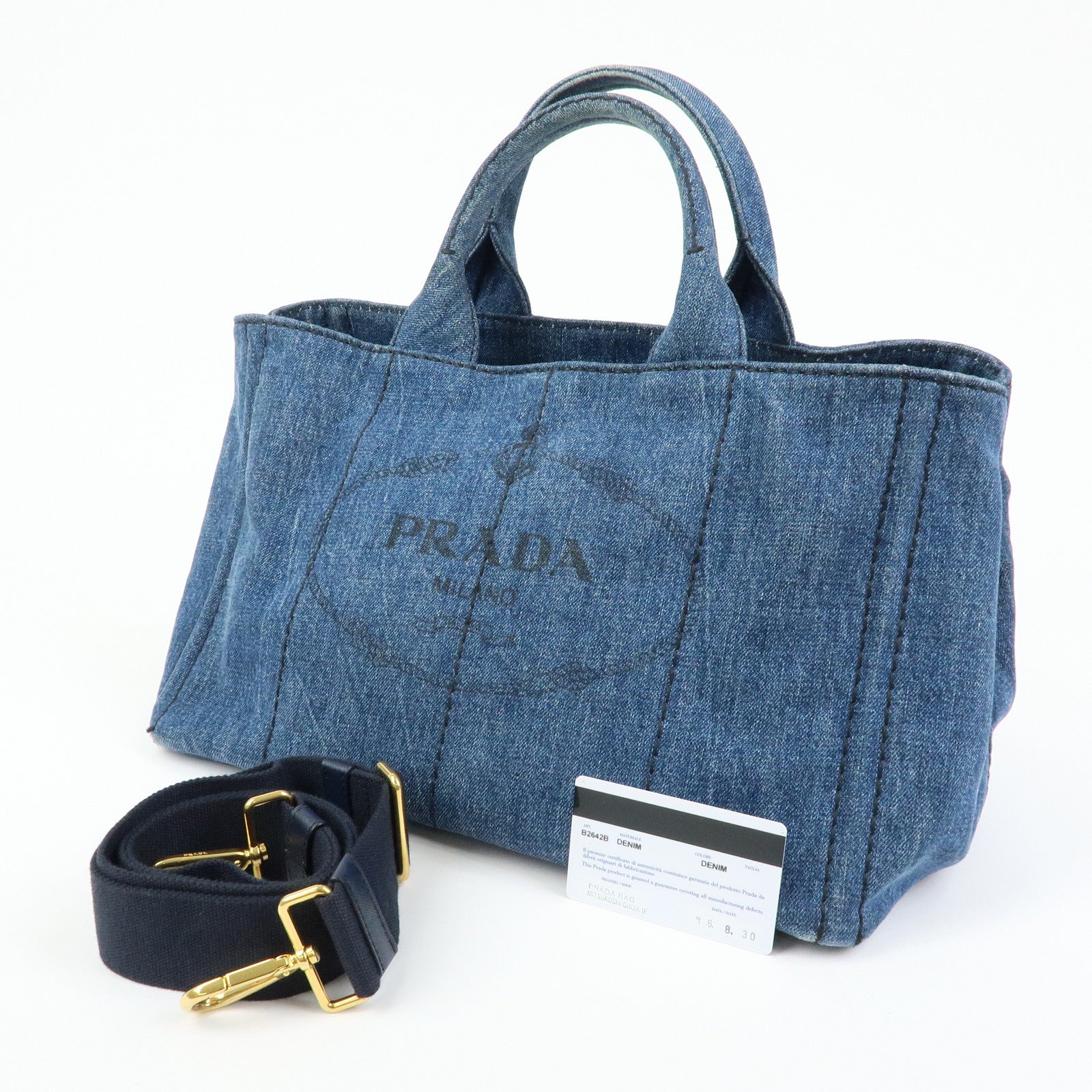 PRADA Triangle Logo Canapa Denim Large 2Way Bag Tote Bag B2642B