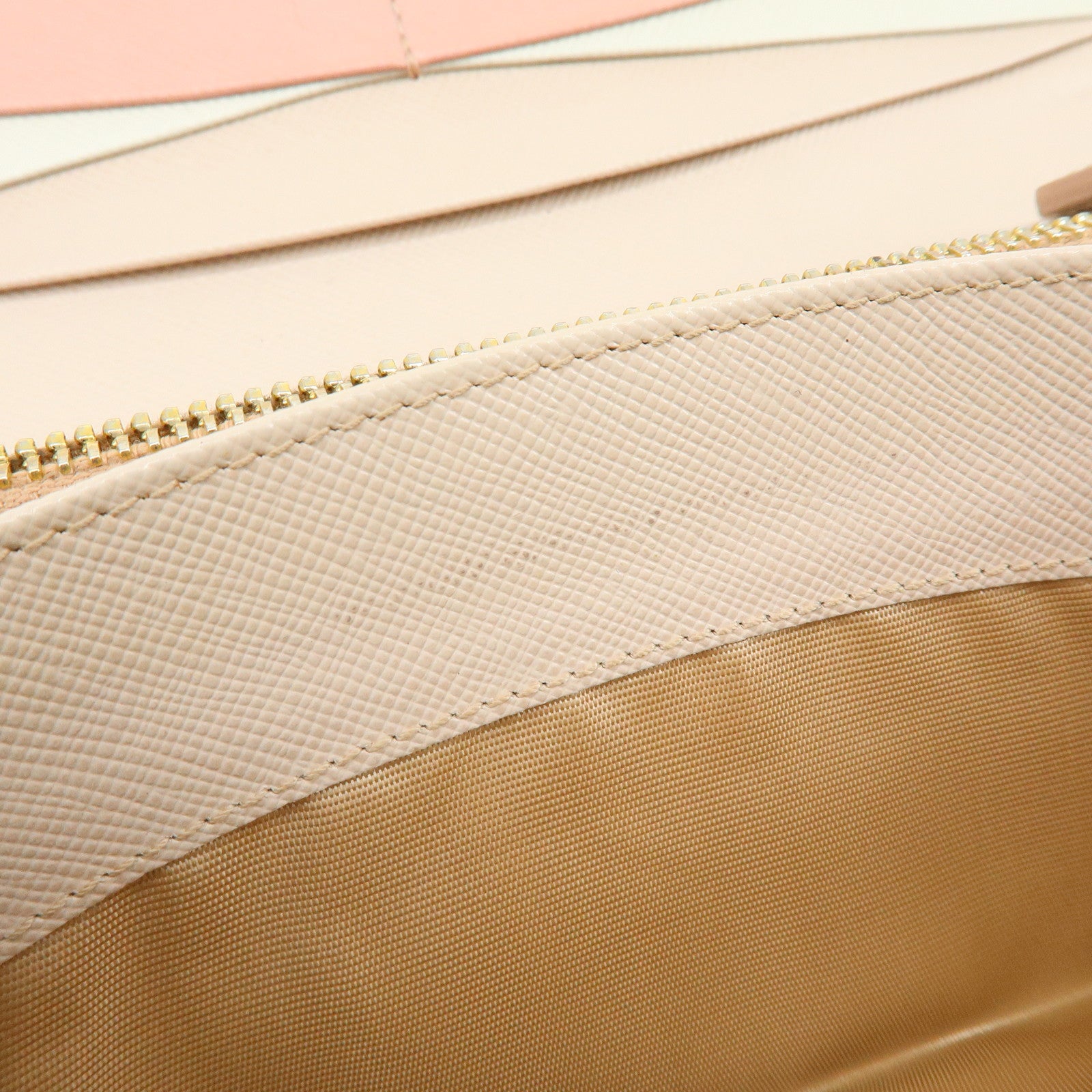 PRADA Logo Saffiano Leather Flap Bi-Fold Long Wallet Beige