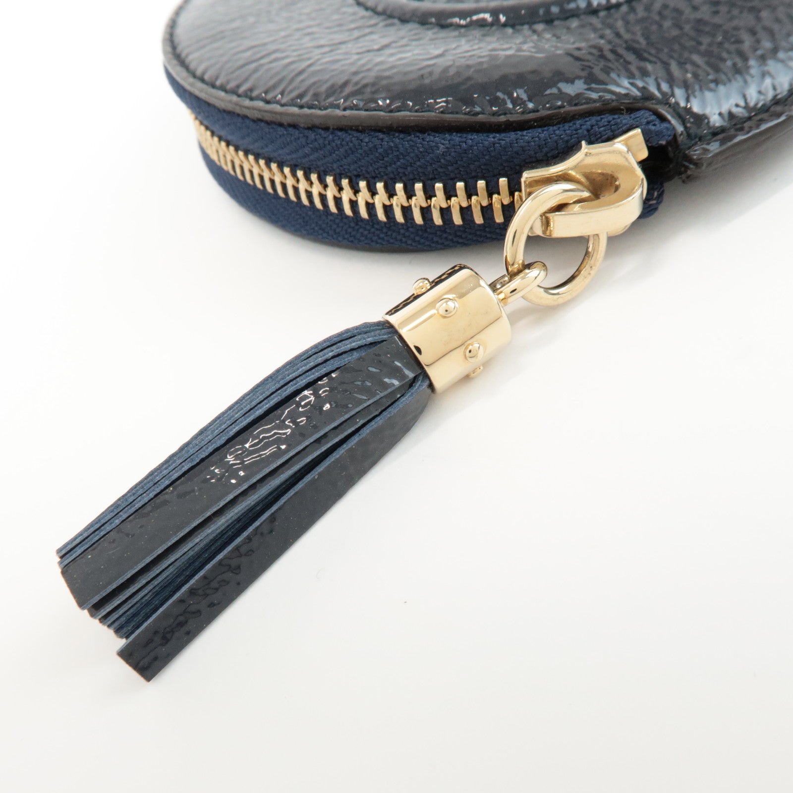 GUCCI Interlocking G Patent Leather Coin Case Navy 337946