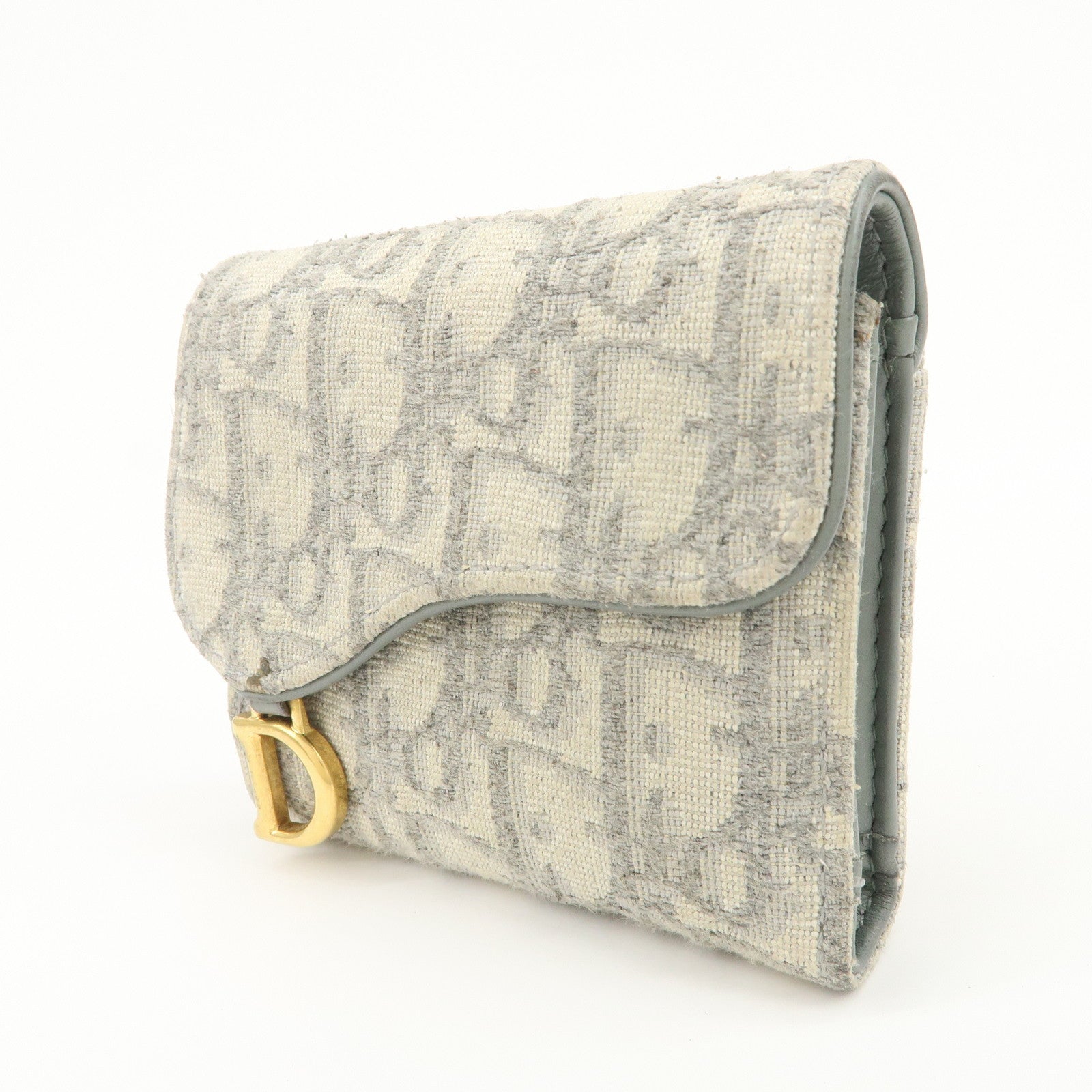 Christian Dior Oblique Jacquard Saddle Lotus Wallet Gray