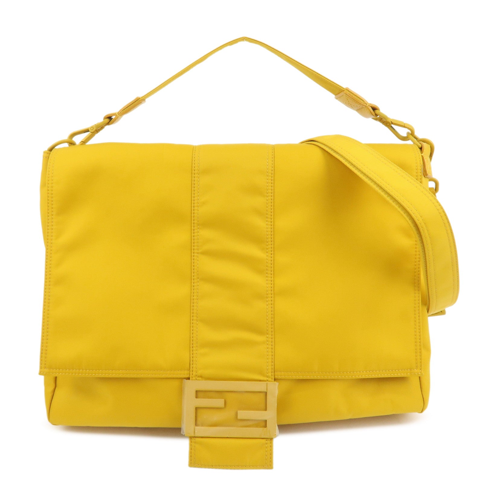 FENDI Baguette Nylon Leather 2Way Bag Hand Bag Shoulder Bag Yellow 7VA536