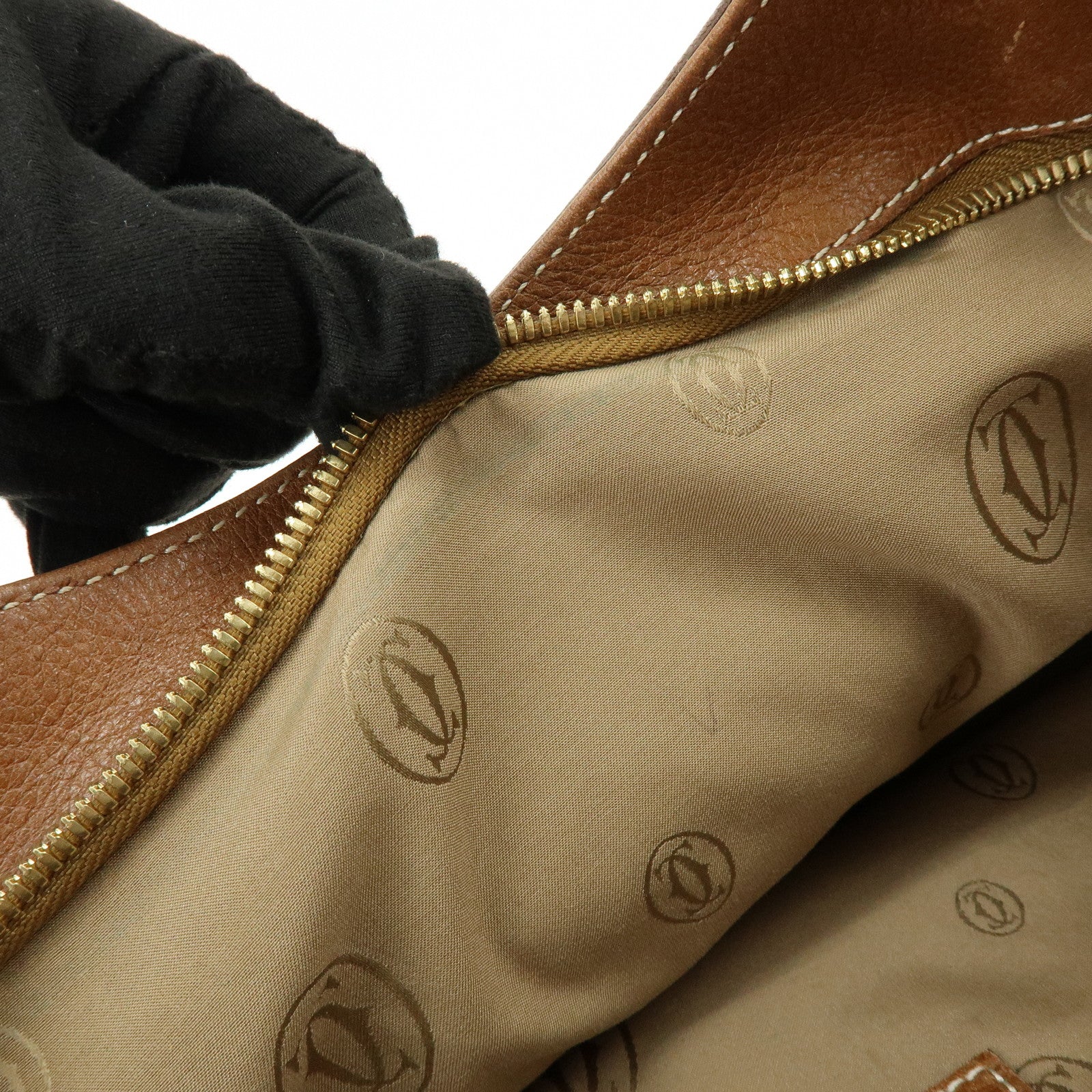 Cartier Marcello de Cartier Leather Hand Bag Tote Bag Brown