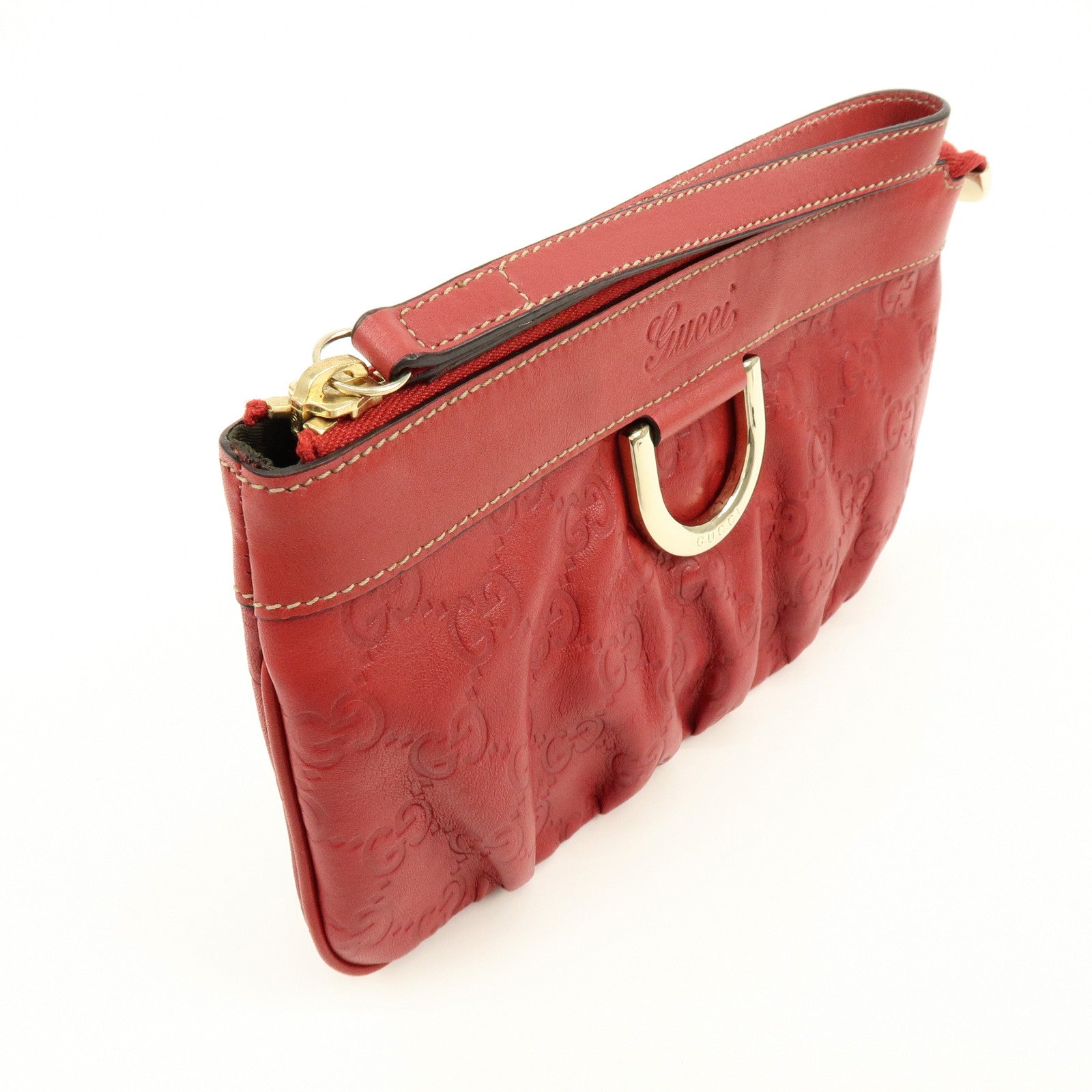 GUCCI Guccissima Leather Cosmetic Case Pouch Wrist Bag Red 203650