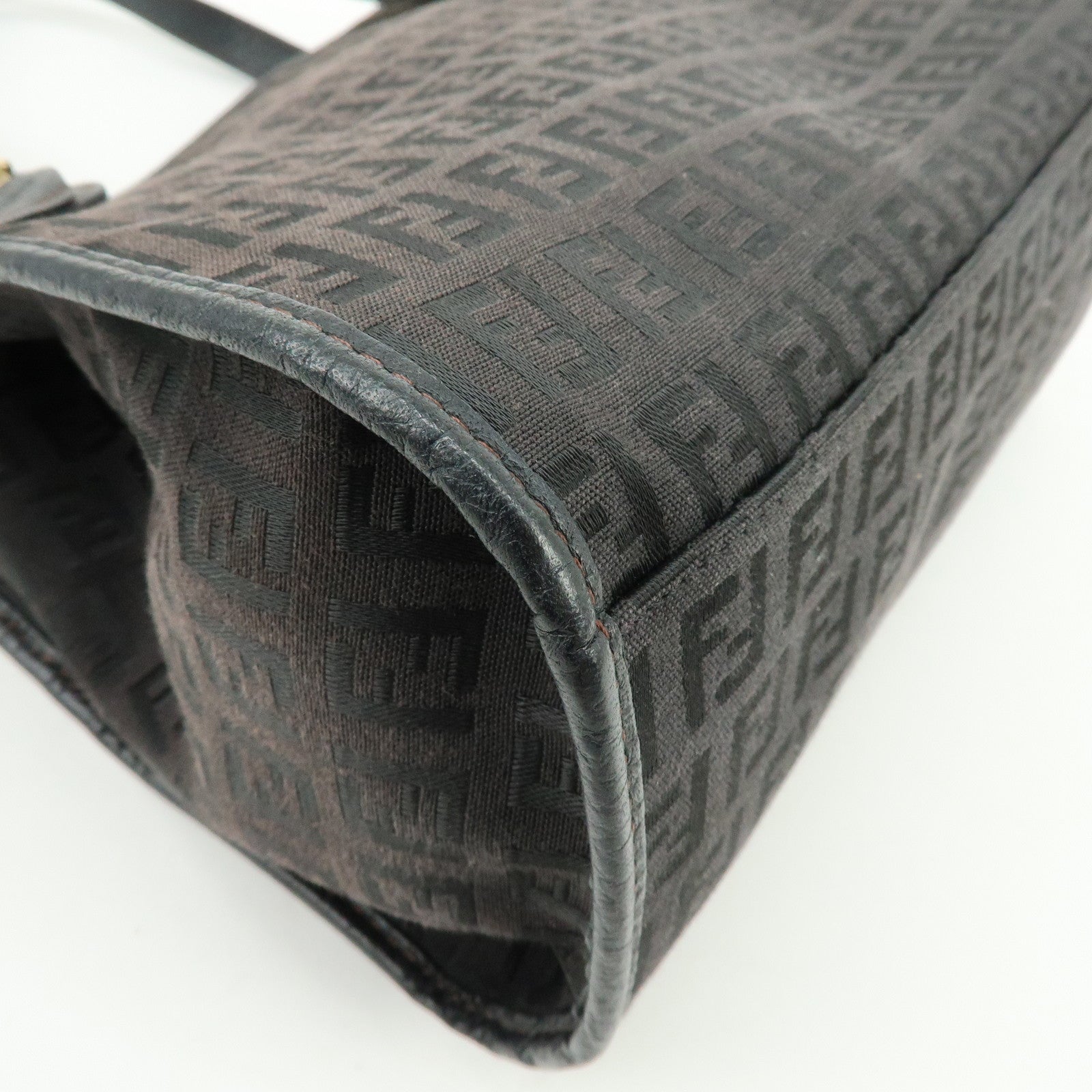 FENDI Zucchino Canvas Leather Hand Bag Tote Bag Brown 8BH152