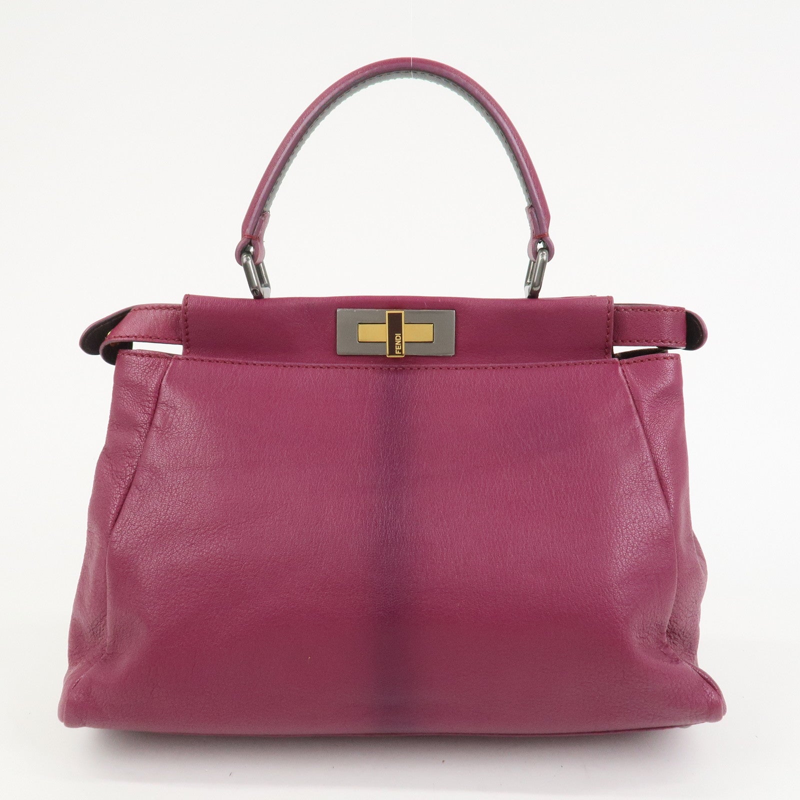 FENDI Peekaboo Leather 2Way Hand Bag Shoulder Bag Fuchsia 8BN226