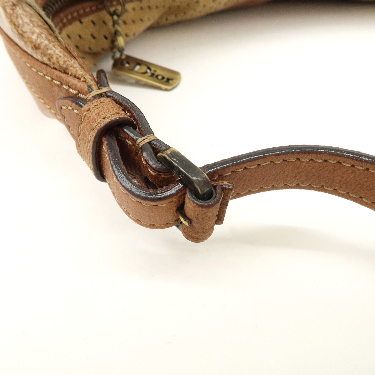 Christian Dior Leather Shoulder Bag Hand Bag Brown Beige