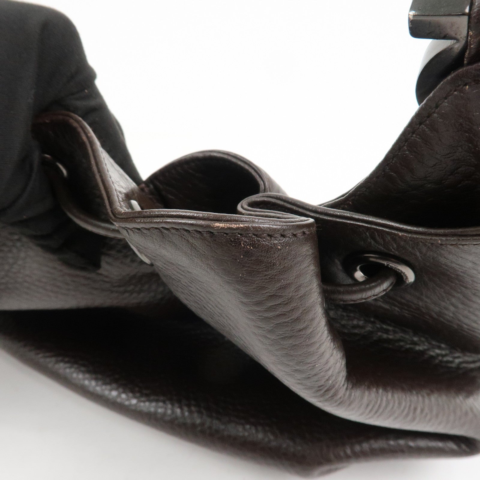 Ferragamo Gancini Leather Shoulder Bag Hand Bag Brown