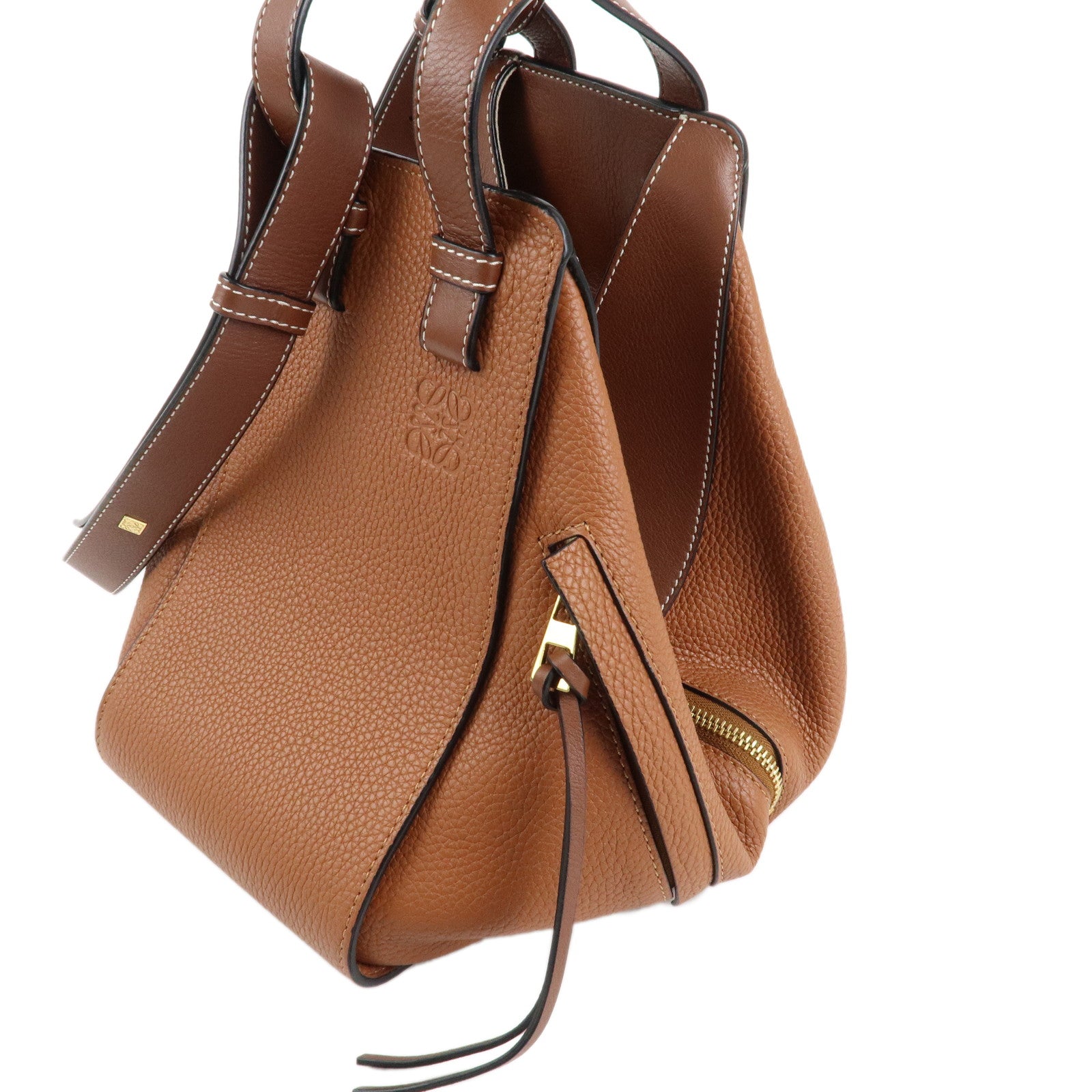 LOEWE Leather Hammock Small Shoulder Bag Brown Gold Hardware Used