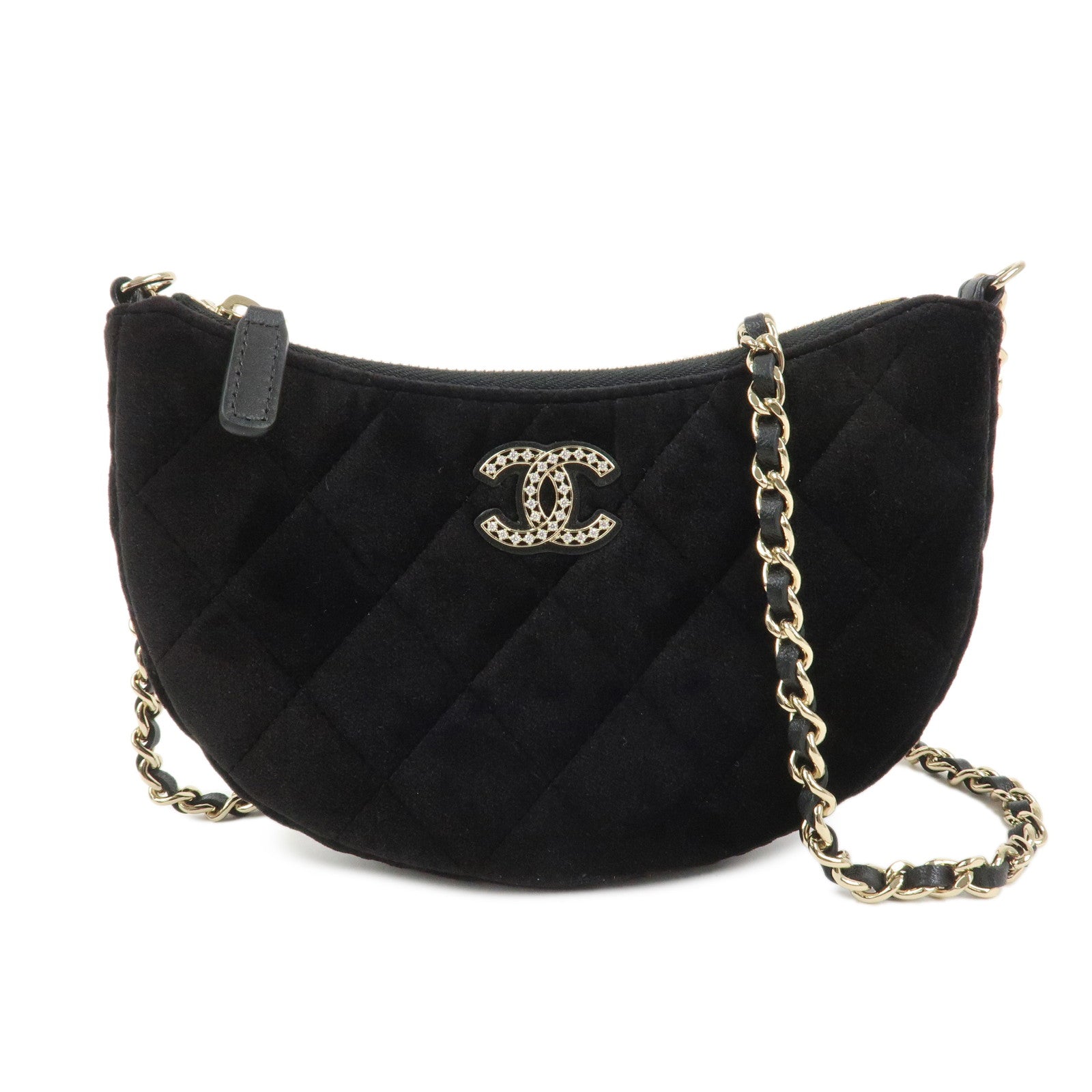 CHANEL Matelasse COCO Mark Velvet Leather Chain Shoulder Bag Black