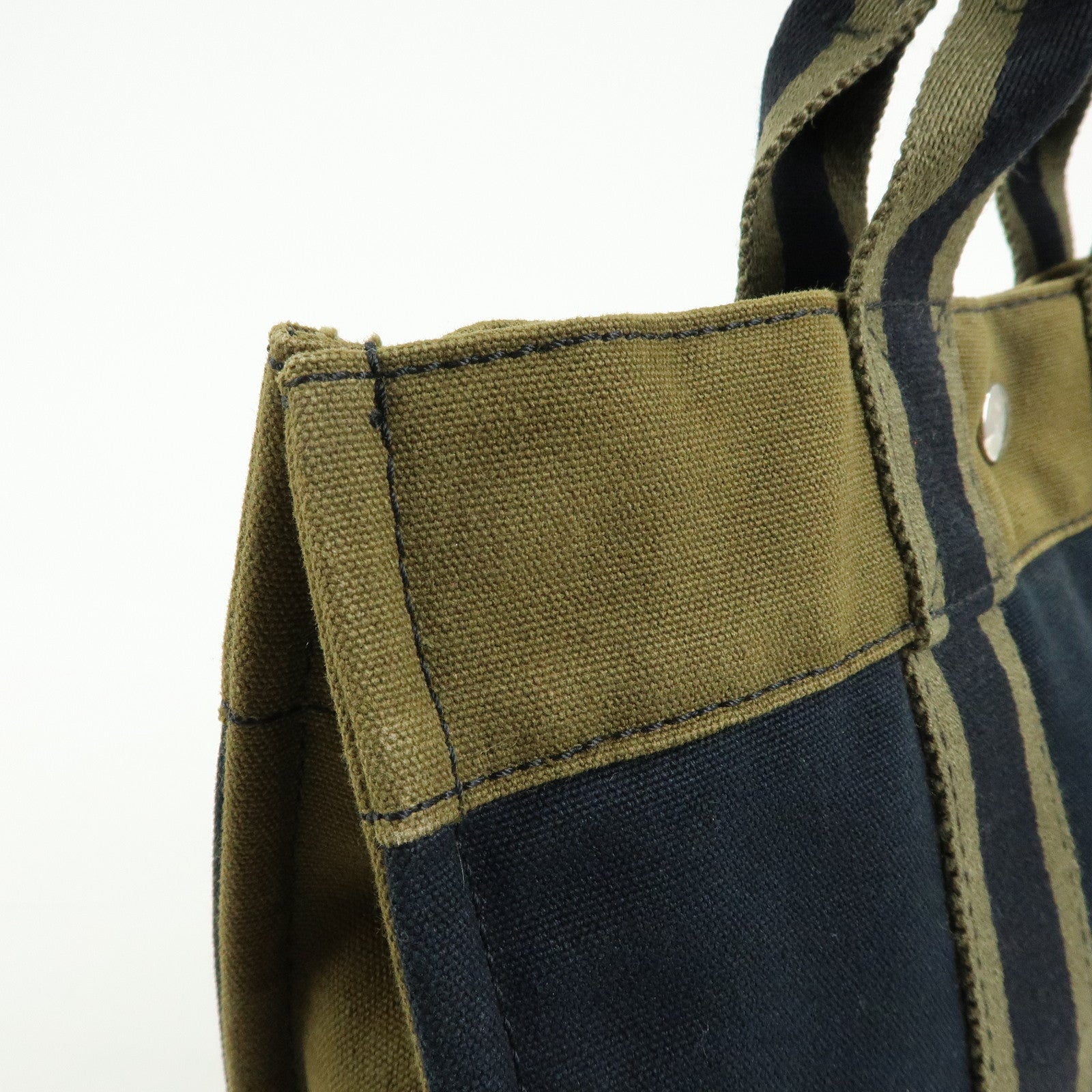 HERMES Fourre Tout PM Canvas Tote Bag Hand Bag Navy Khaki