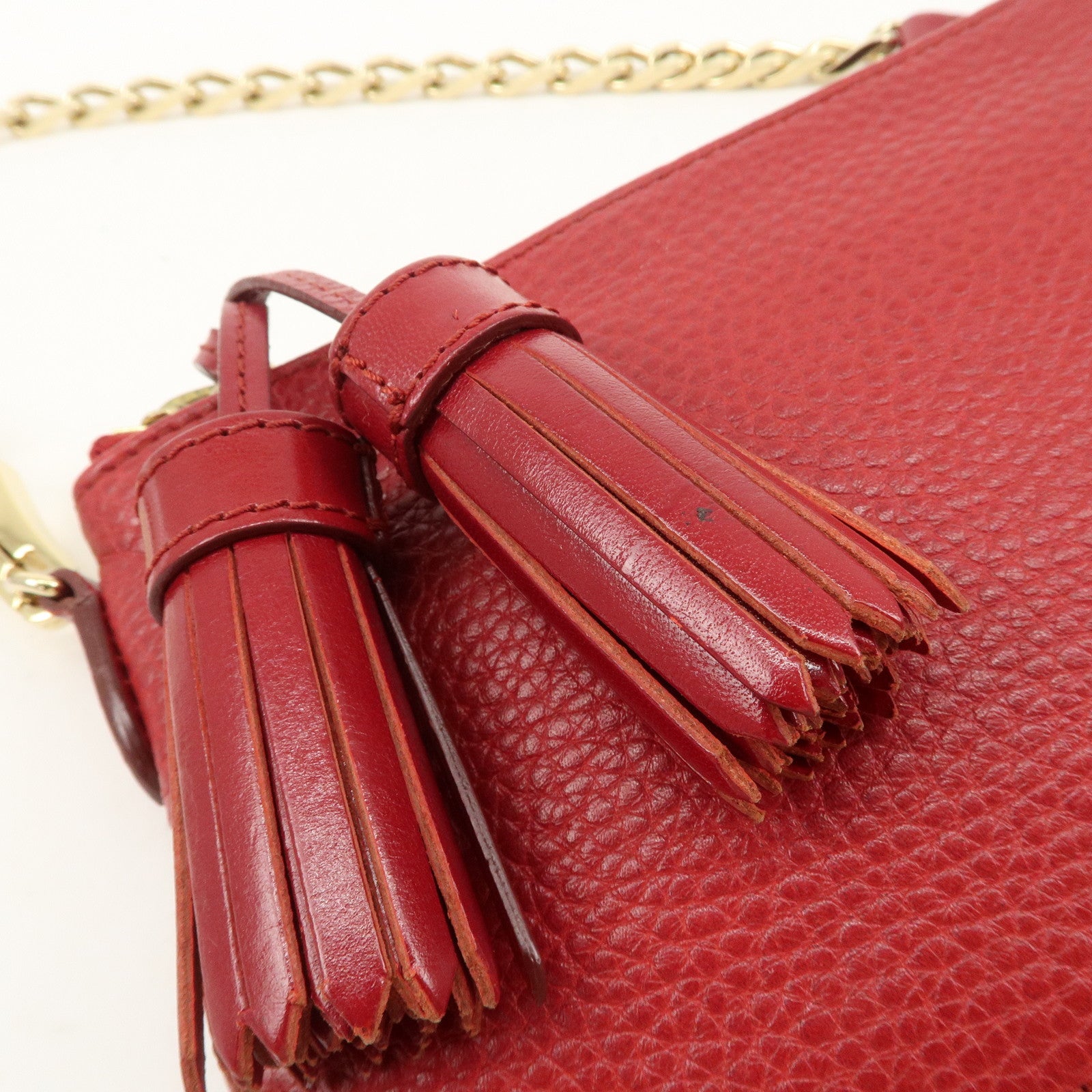 BURBERRY Logo Leather Chain Shoulder Bag Crossbody Bag Red Used