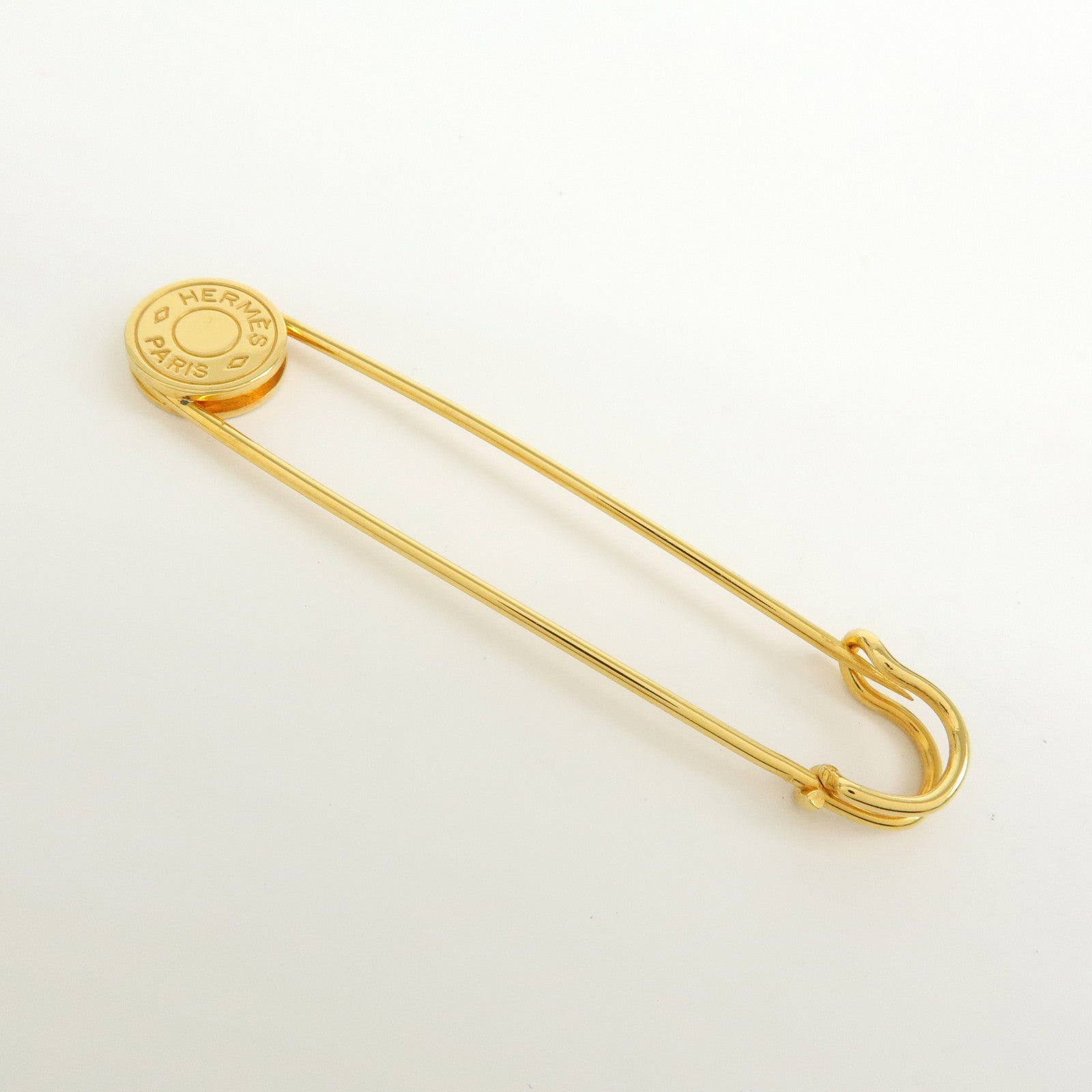 HERMES Sellier Set of 2 Metal Pin Brooch Gold