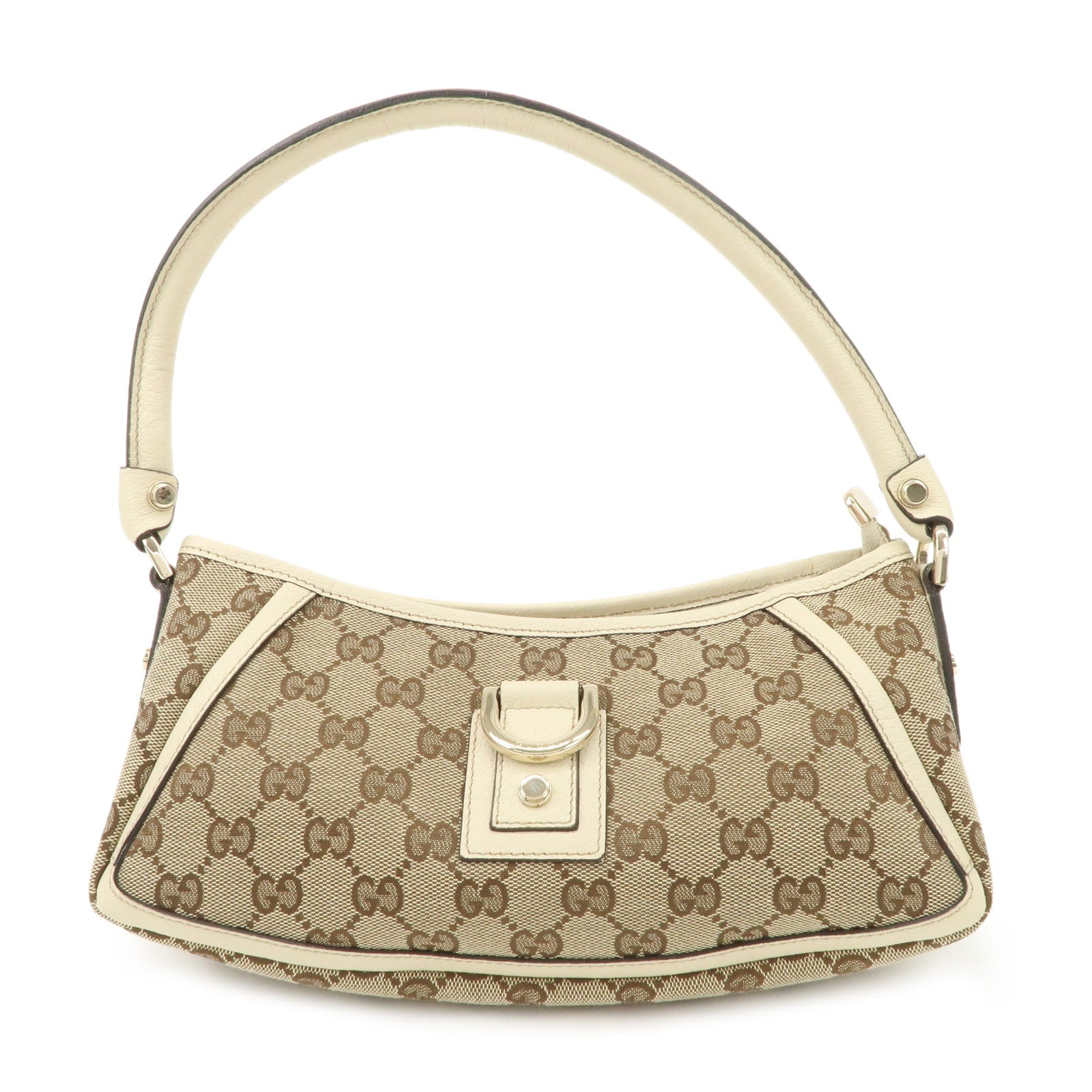 GUCCI Abbey GG Canvas Leather Shoulder Bag Beige Ivory Gold HDW 130939 Used