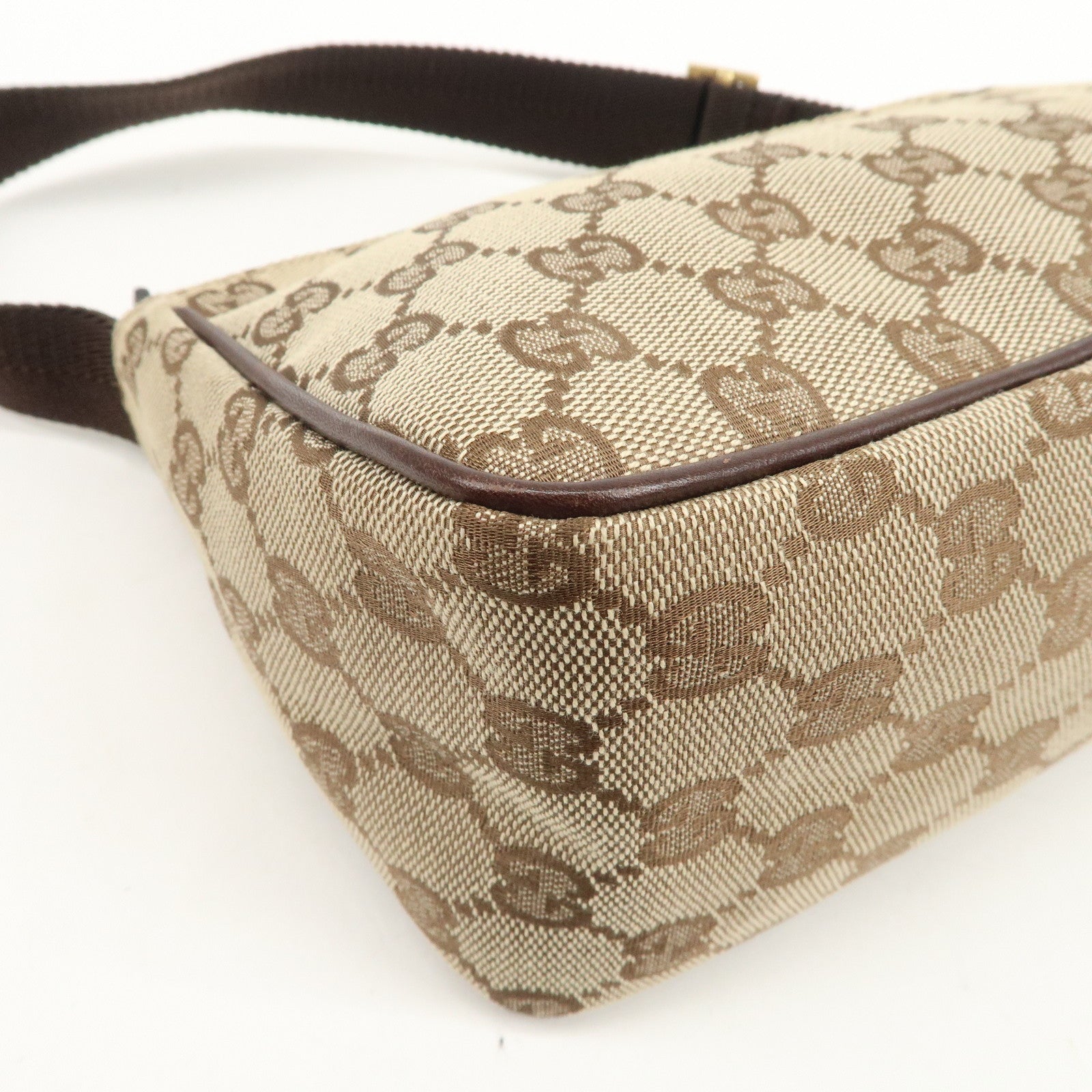 GUCCI GG Canvas Leather Mini Handbag Pouch Beige Brown 106644