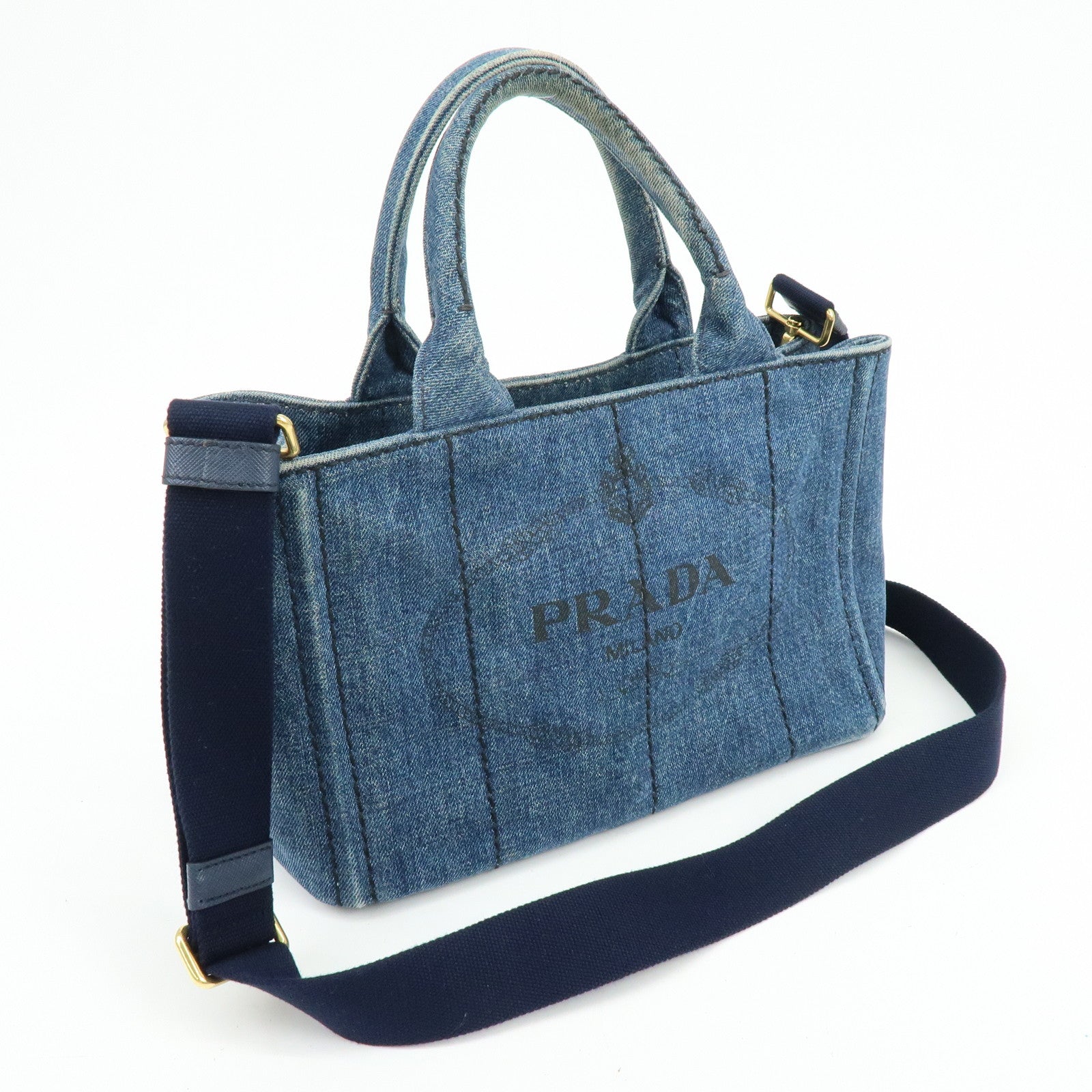 PRADA Triangle Logo Canapa Mini Canvas Denim 2Way Hand Bag 1BG439