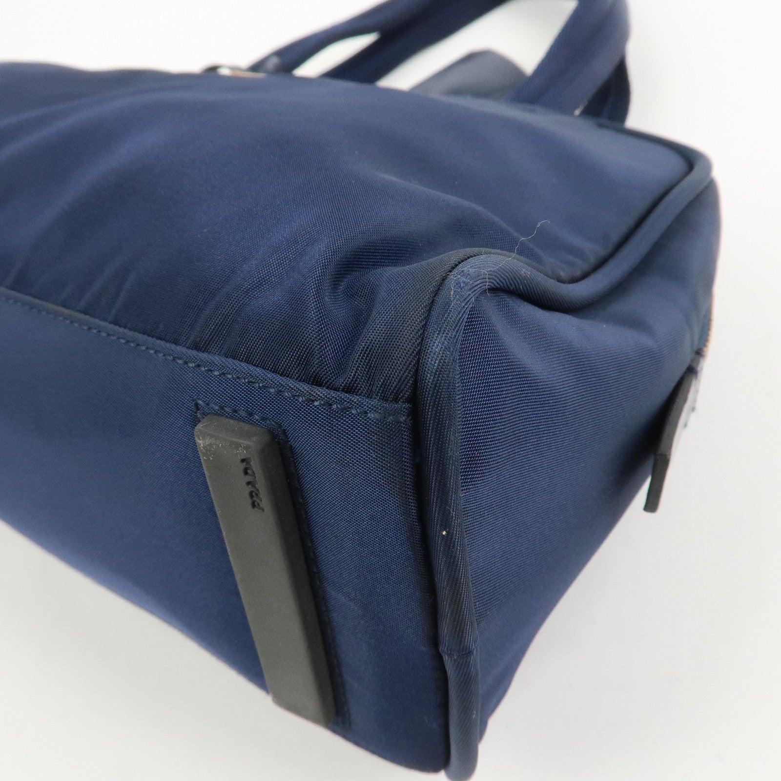 PRADA Triangle Logo Nylon Leather Hand Bag Navy