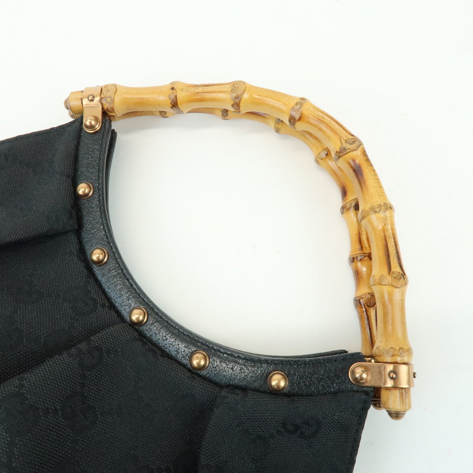 GUCCI Bamboo GG Canvas Leather Hand Bag Shoulder Bag Black 124297