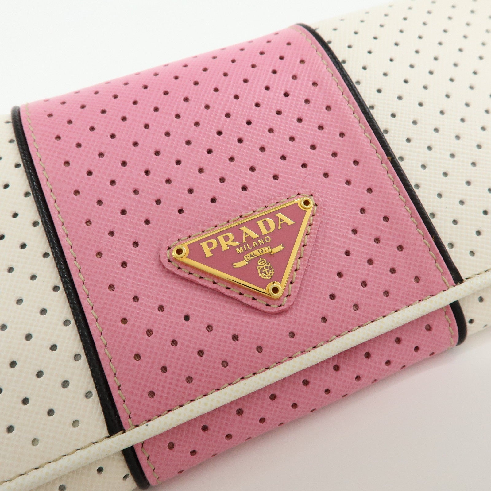 PRADA Triangle Logo Saffiano Leather Long Wallet White Pink 1M1132