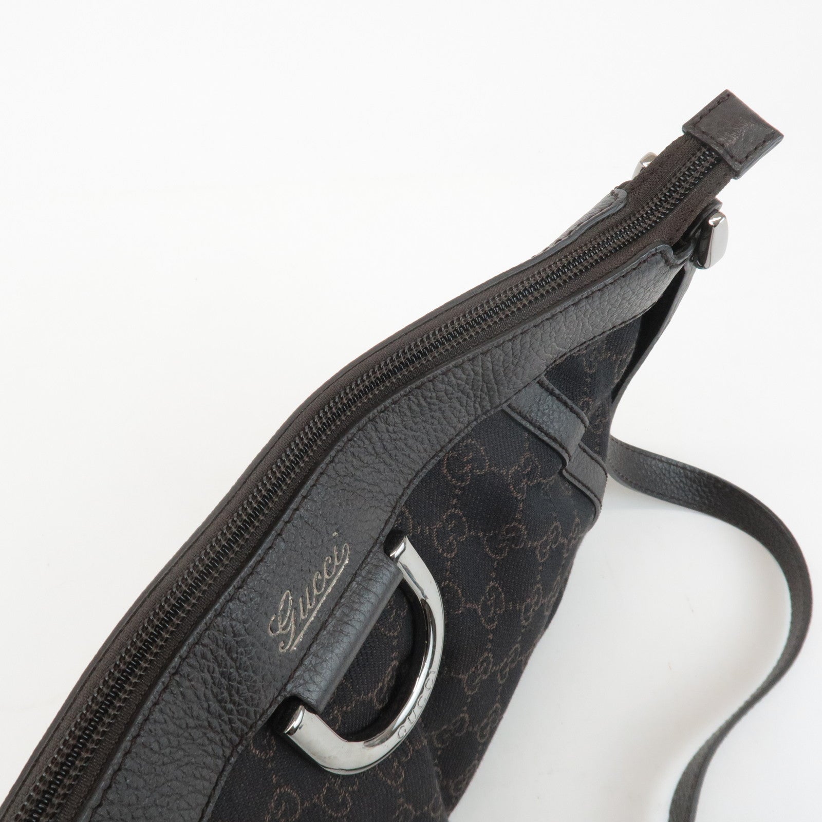 GUCCI Abbey GG Canvas Leather Shoulder Bag Dark Brown 265691 Used