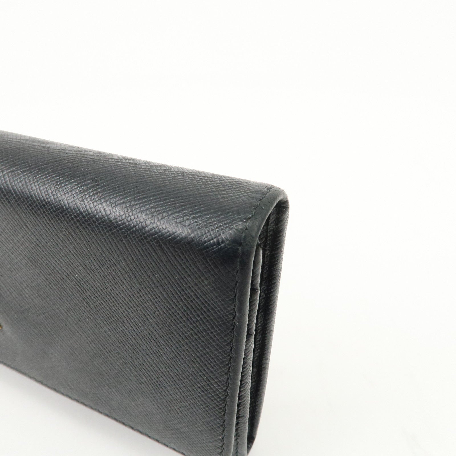 PRADA Saffiano Leather Flap Bi-Fold Long Wallet Black 1MH132