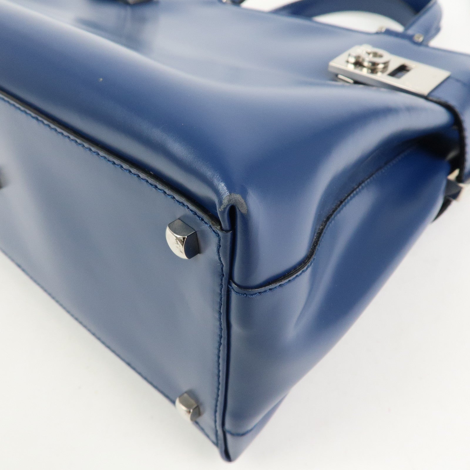 Ferragamo Gancini Logo Leather 2Way Bag Hand Bag Shoulder Bag Blue