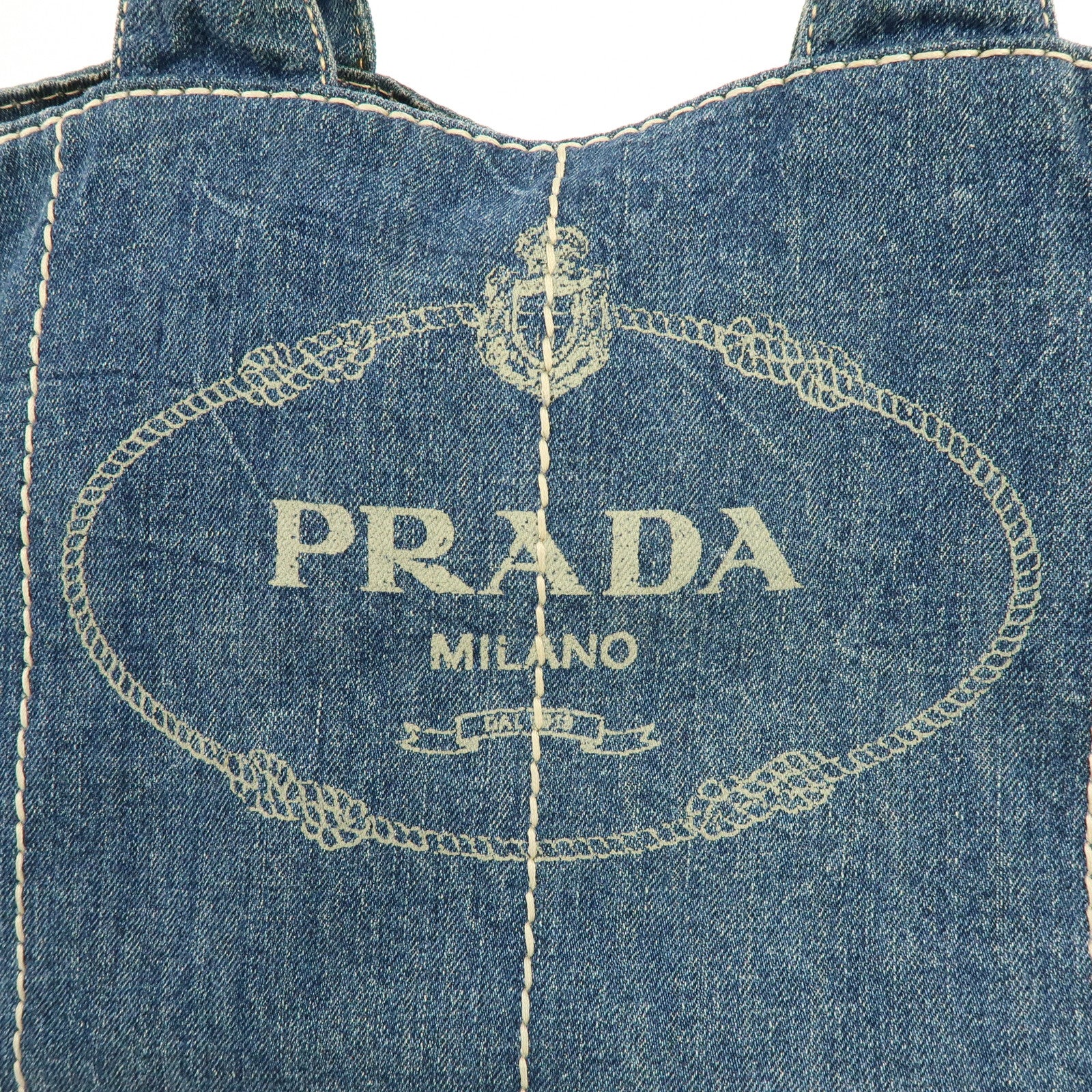 PRADA Logo Canapa Canvas Denim Large Tote Hand Bag Blue BN1872