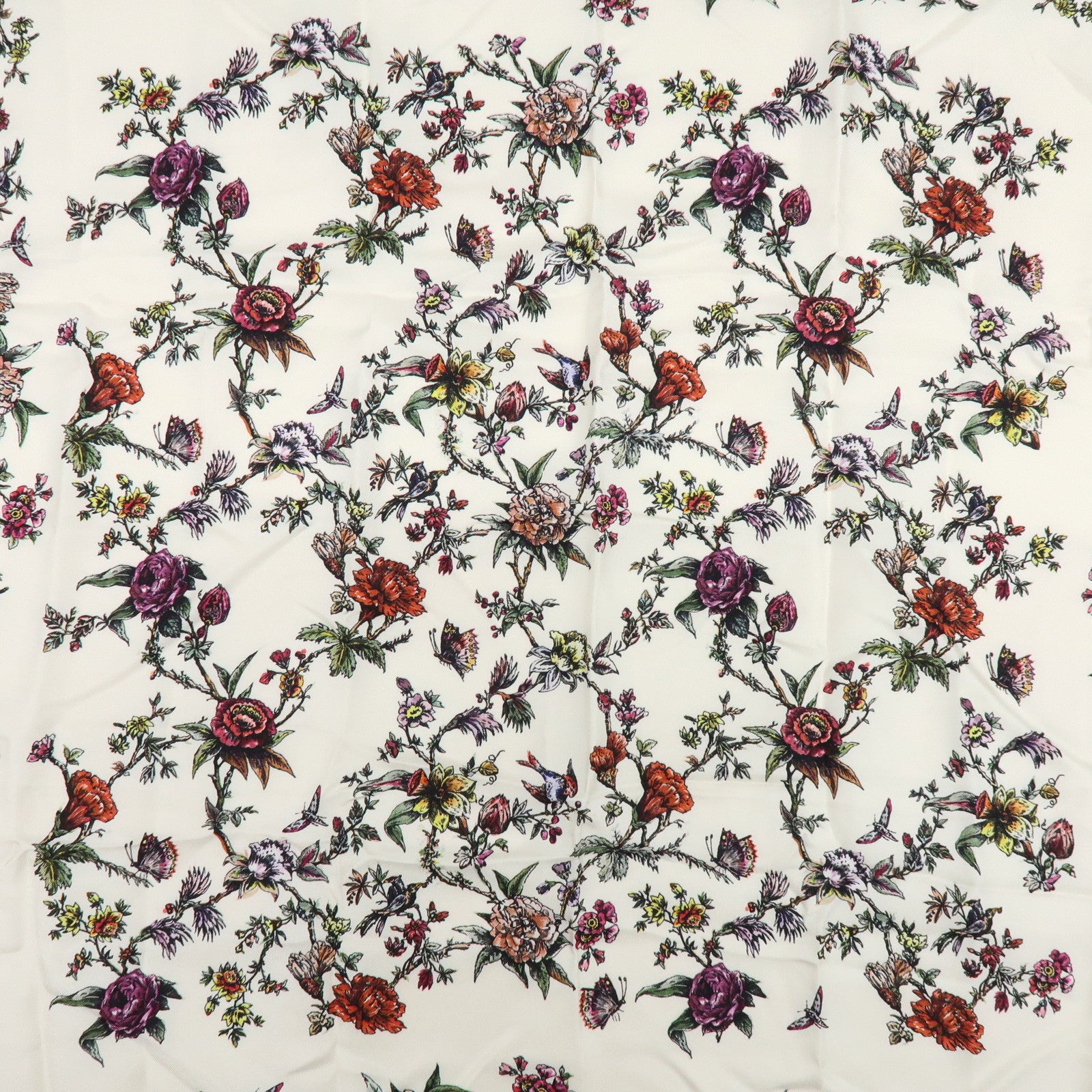 Christian Dior Flower Motif Silk 100% Scarf Ivory Multicolor