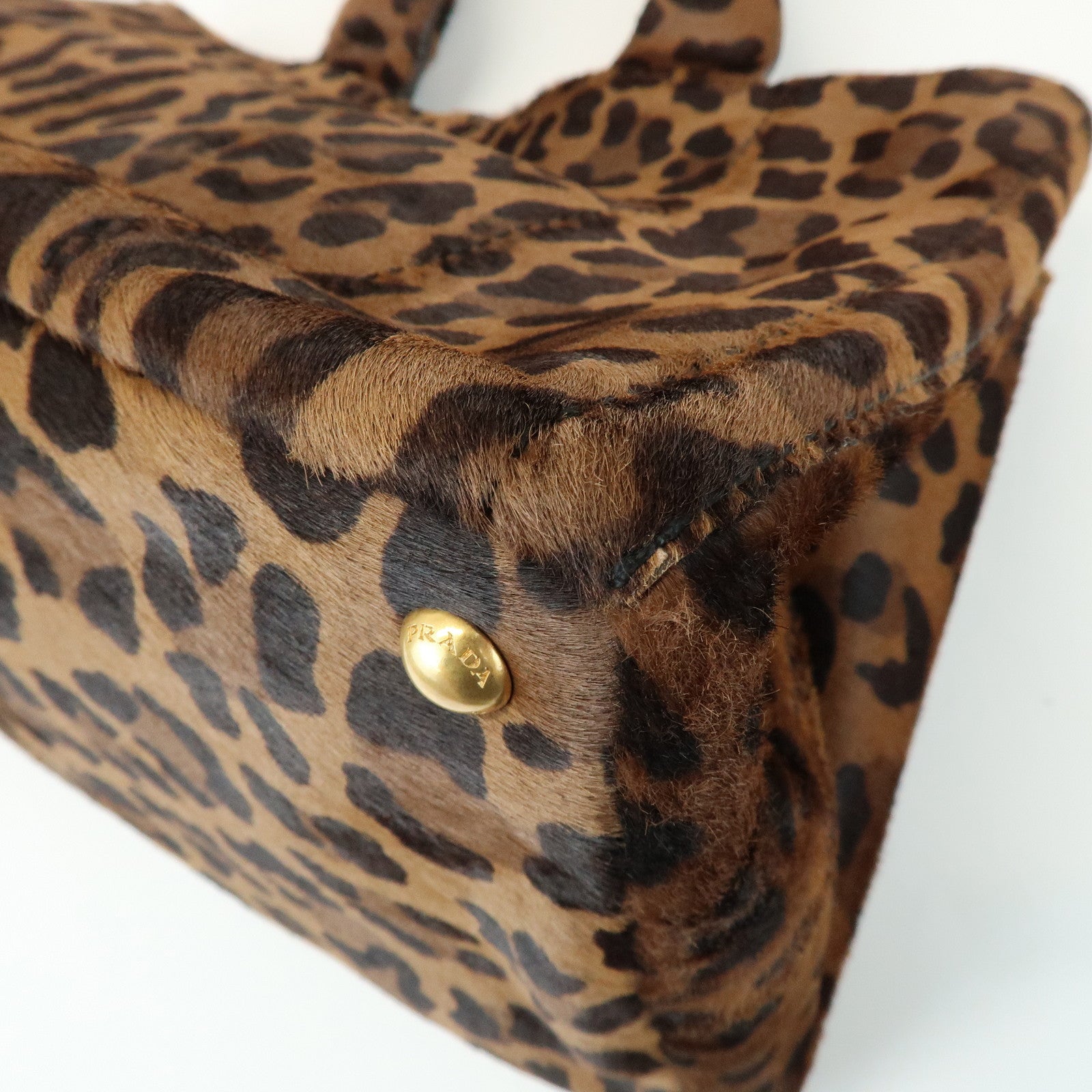 PRADA Canapa Large Unborn Calf Tote Bag Hand Bag Brown BN1872