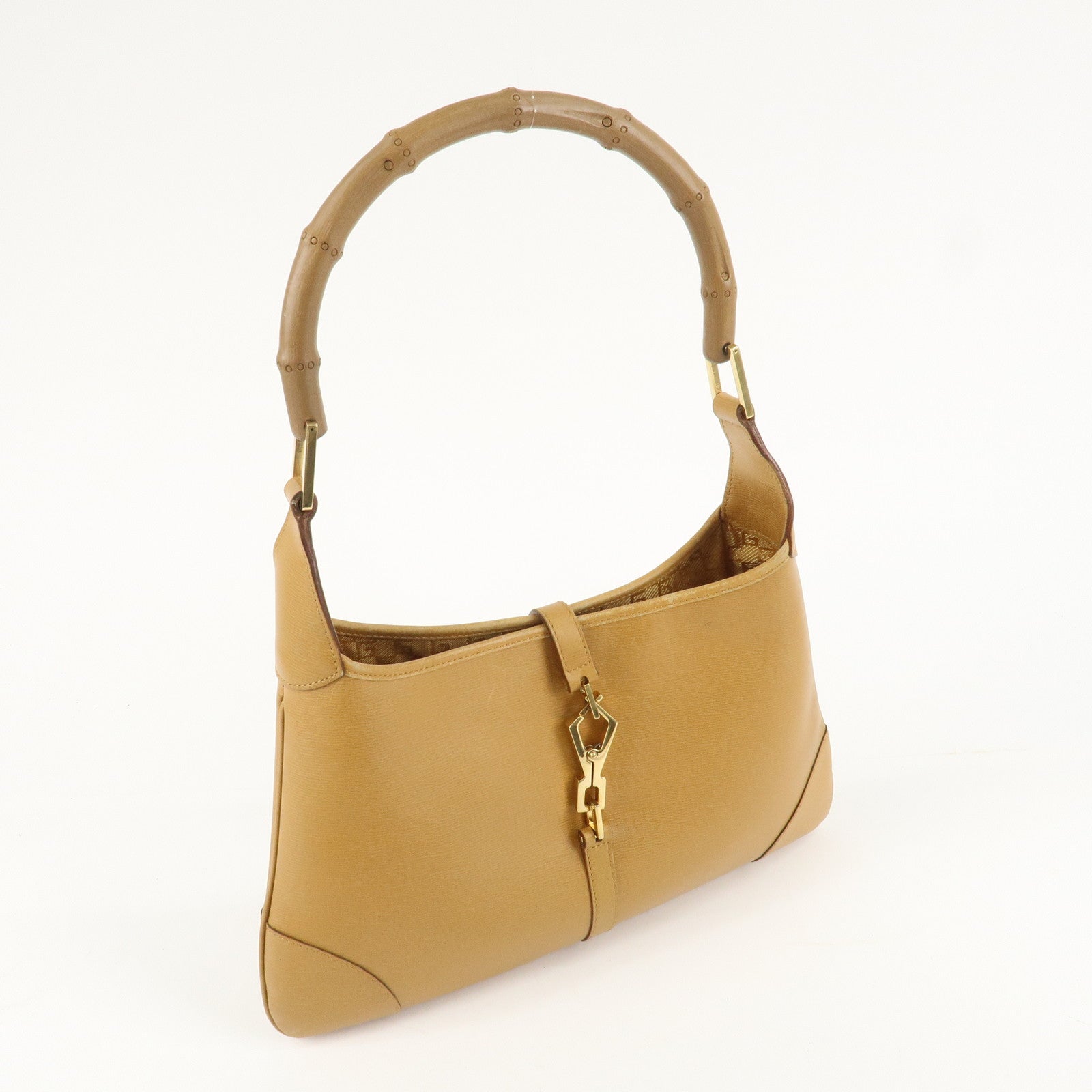GUCCI Bamboo Leather Shoulder Bag Hand Bag Beige 001.4060.002058 Used