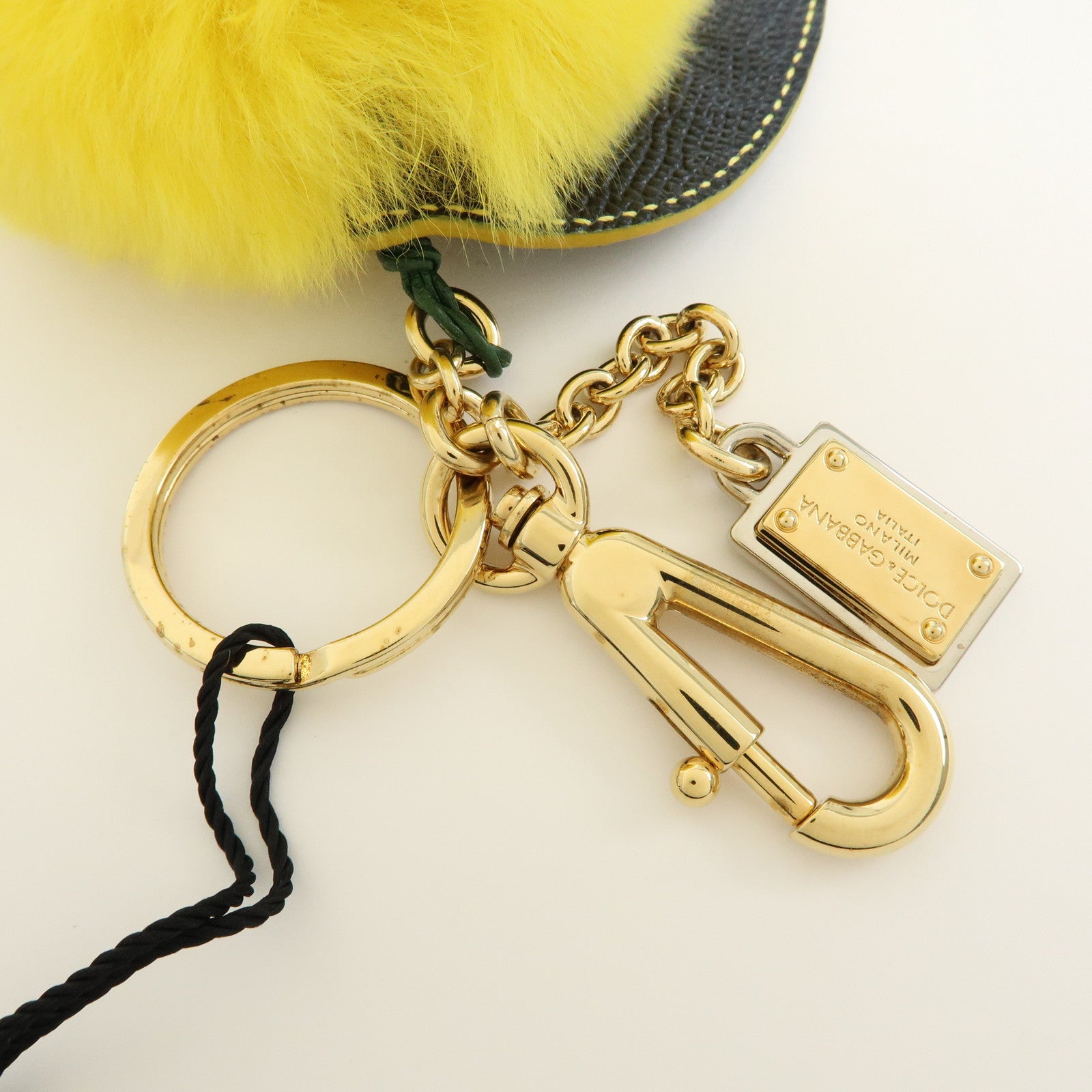 Dolce&Gabbana Fur Leather Lemon Motif Bag Charm Key Chain Yellow