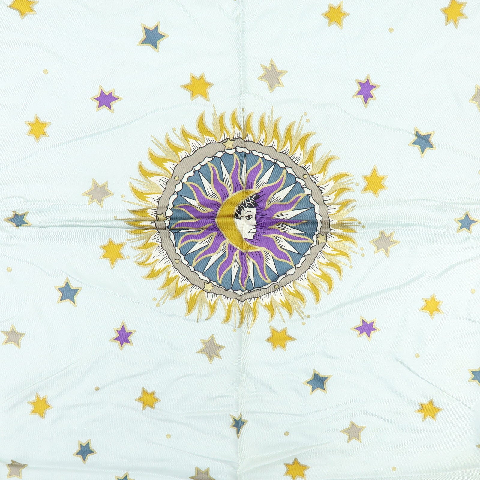 Christian Dior Silk 100% Scarf Celestial Star Motif Light Blue