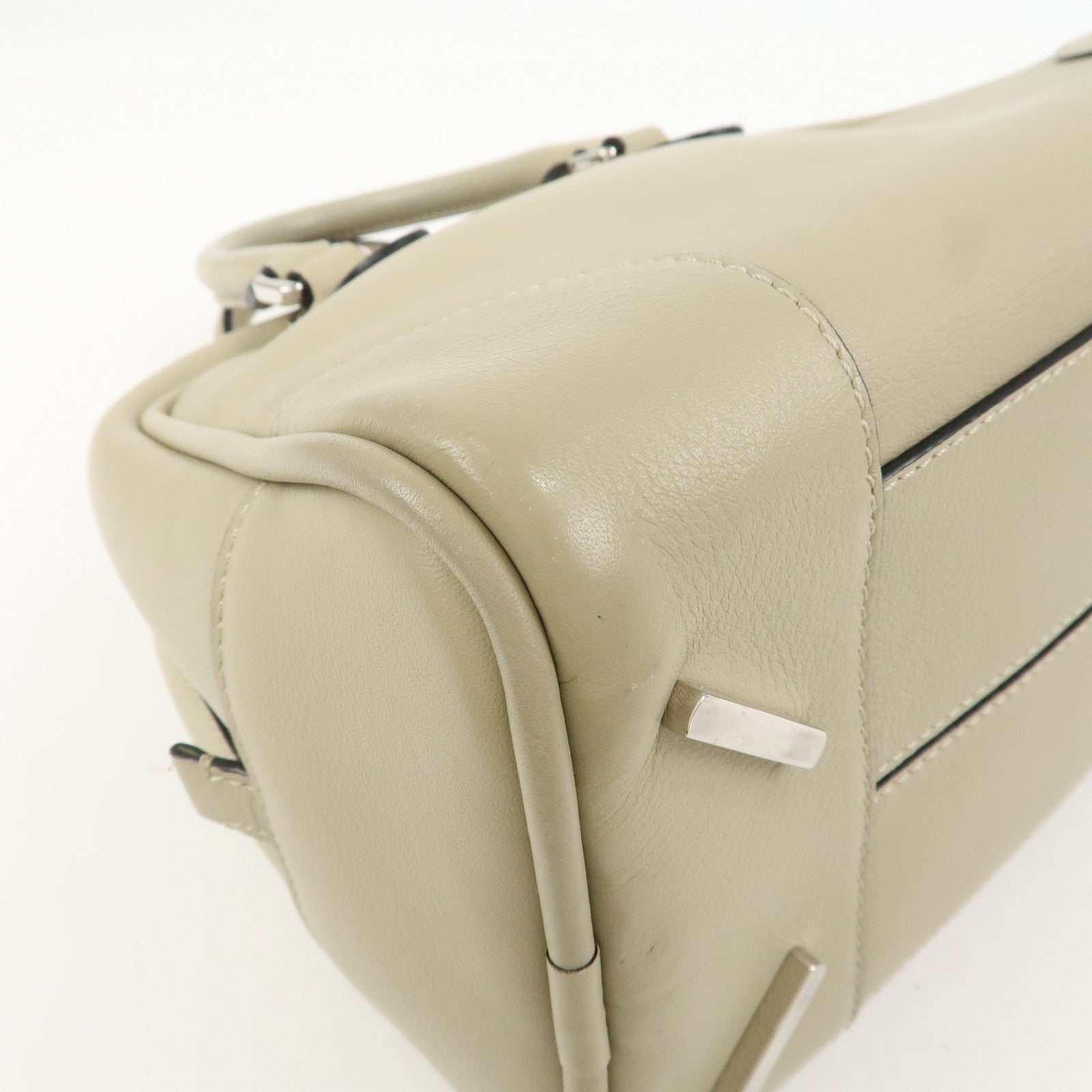 LOEWE Anagram Amazona 75 Leather Hand Bag Beige Silver