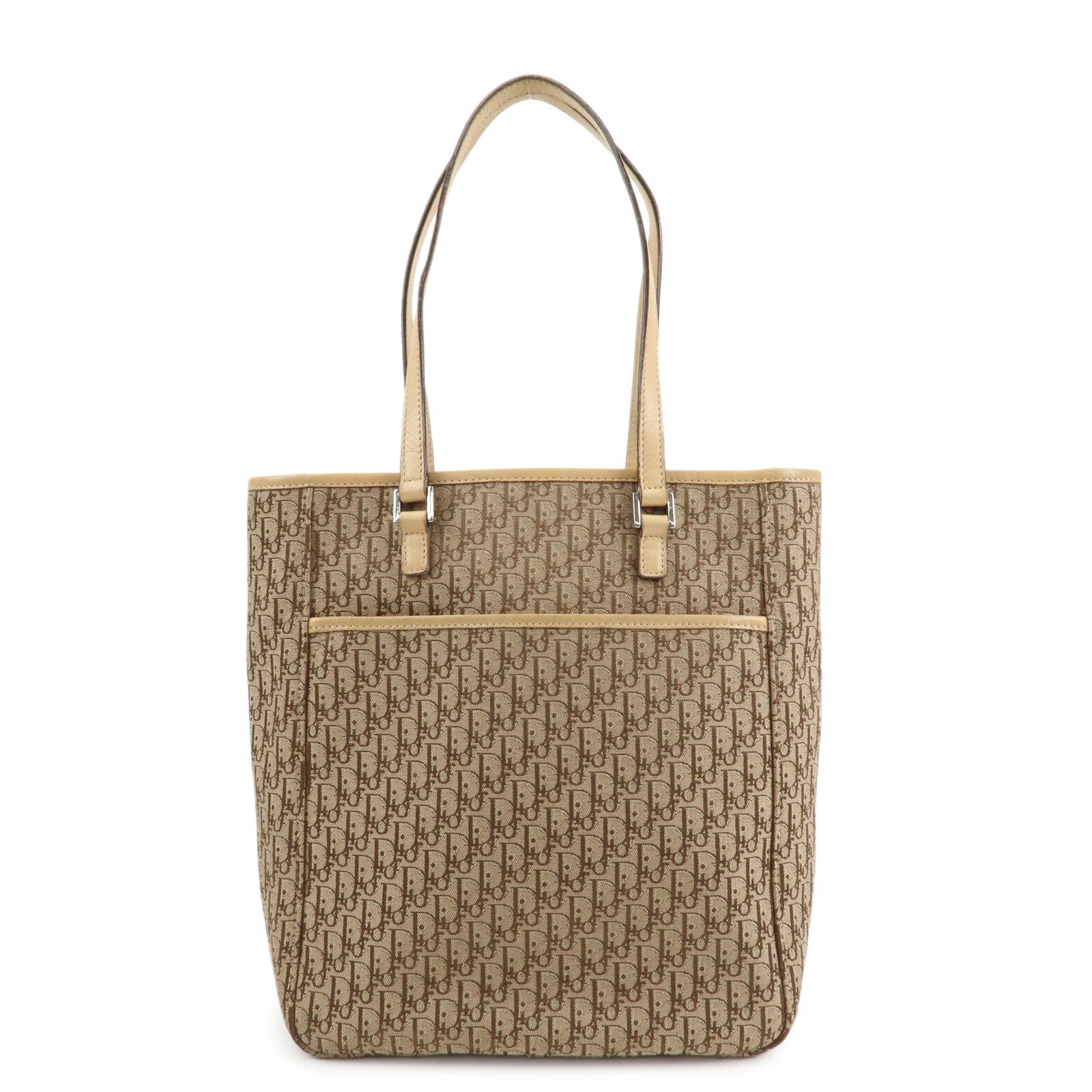 Christian Dior Trotter Leather Canvas Tote Bag Shoulder Bag Beige
