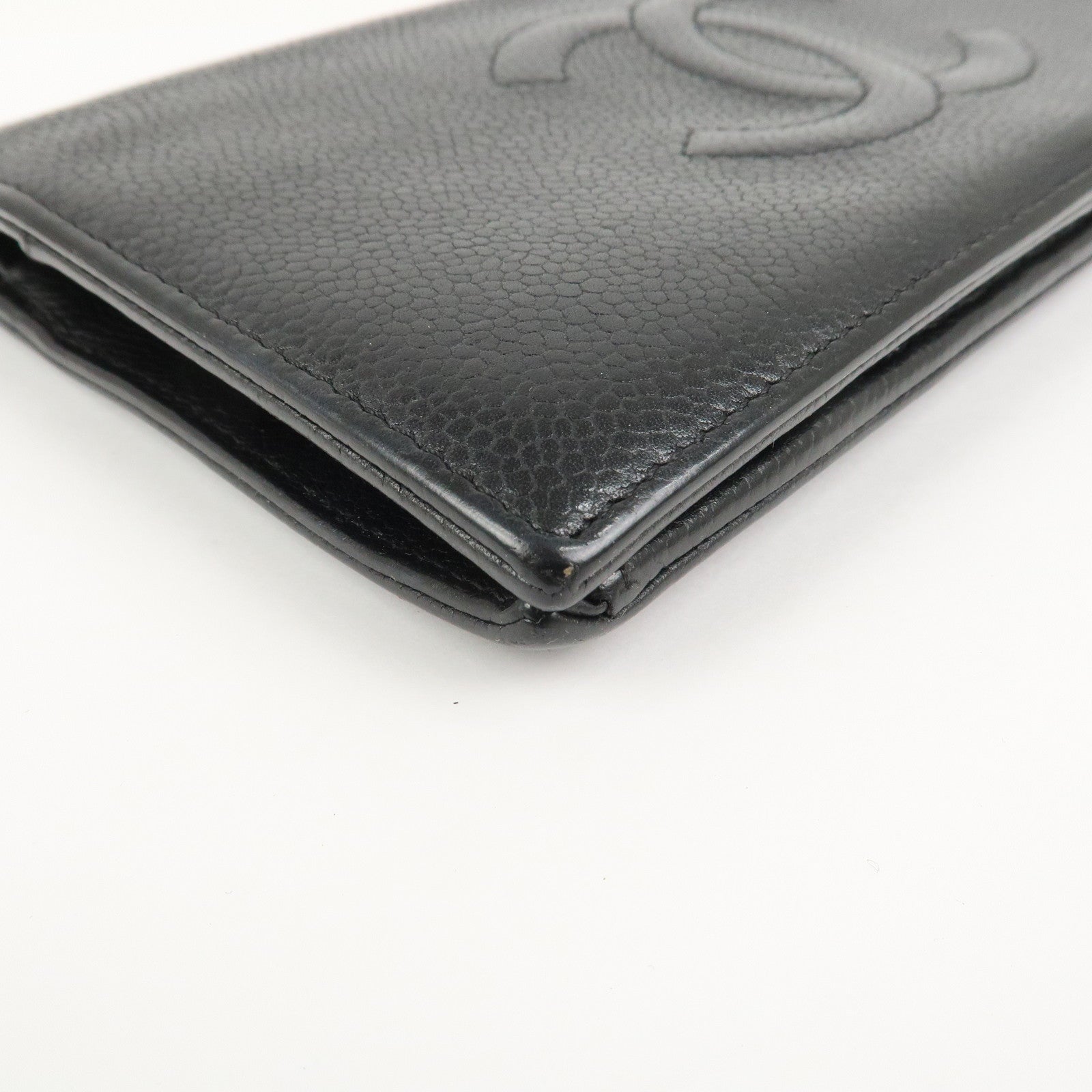 CHANEL COCO Mark Caviarskin Bi-fold Long Wallet Black A48651