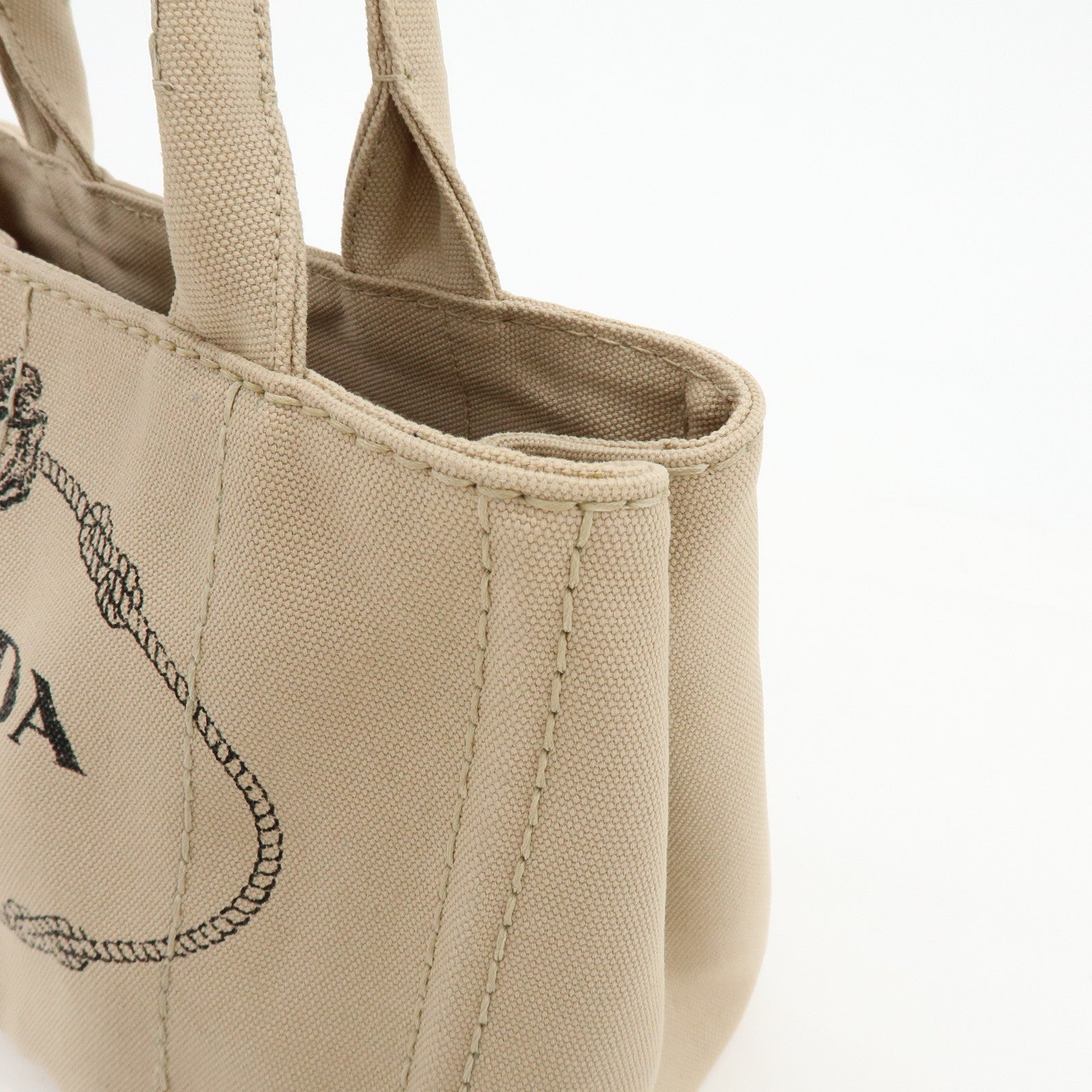 PRADA Logo Canapa Mini Canvas 2Way Bag Hand Bag Beige 1BG439