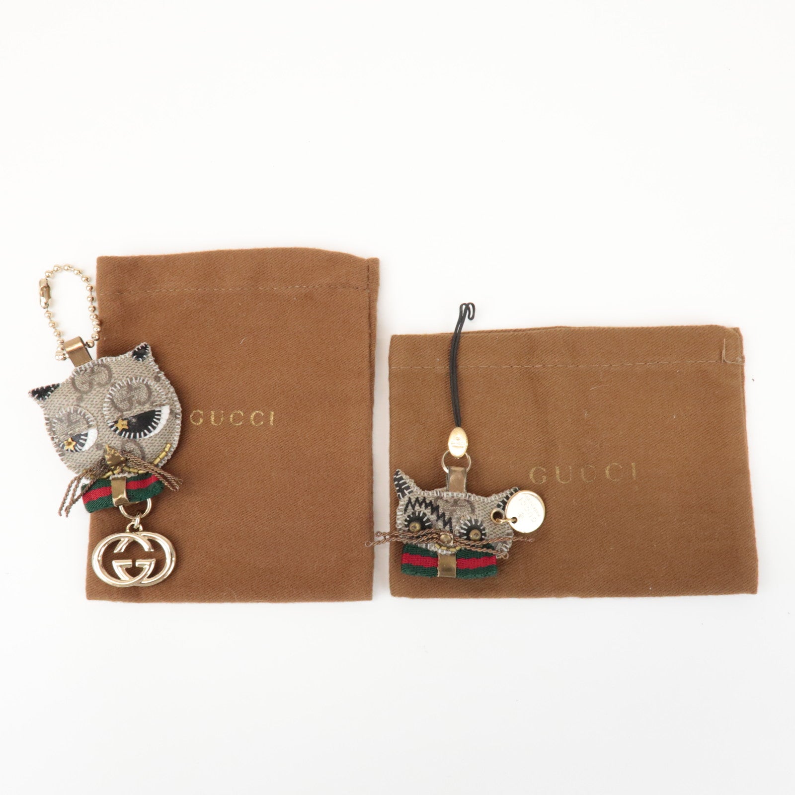 GUCCI Set of 2 Sherry GG Plus Gucciori Cat Chihuahua Key Charm