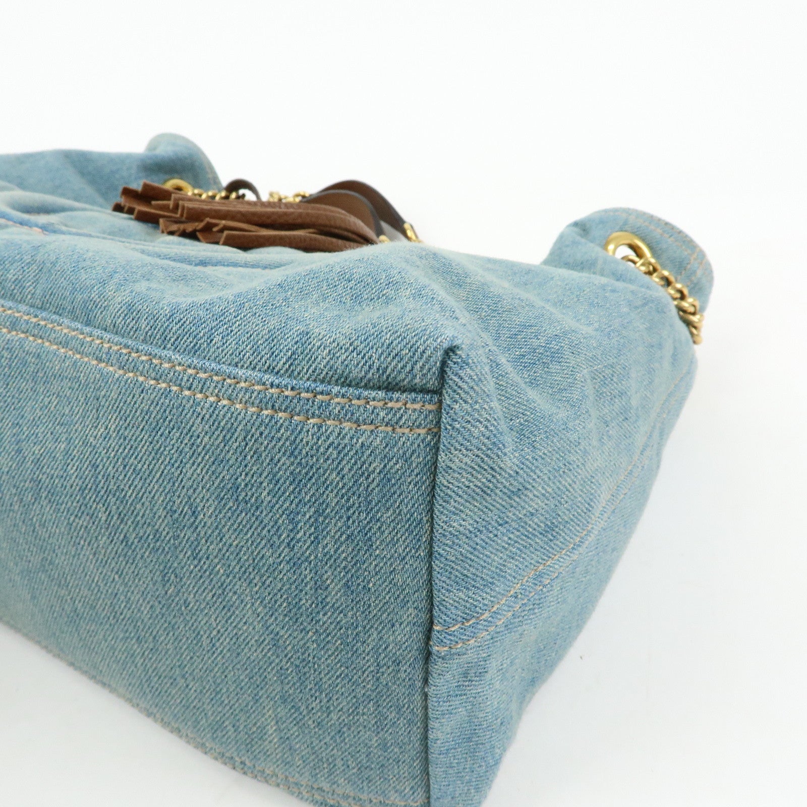 GUCCI SOHO Interlocking G Denim Leather Chain Shoulder Bag 308982