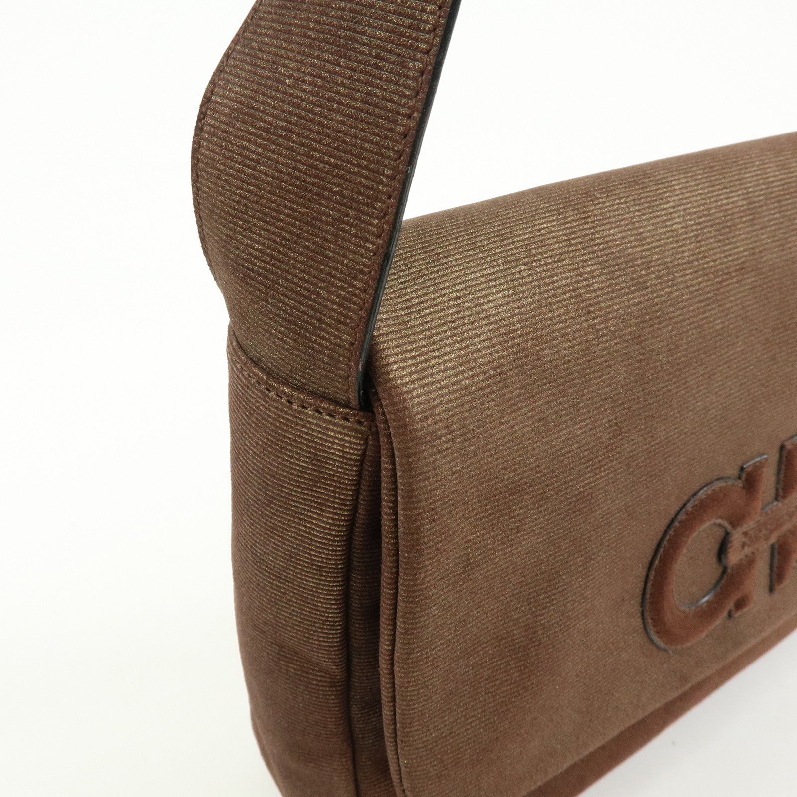 Ferragamo Logo Gancini Canvas Leather Shoulder Bag Brown