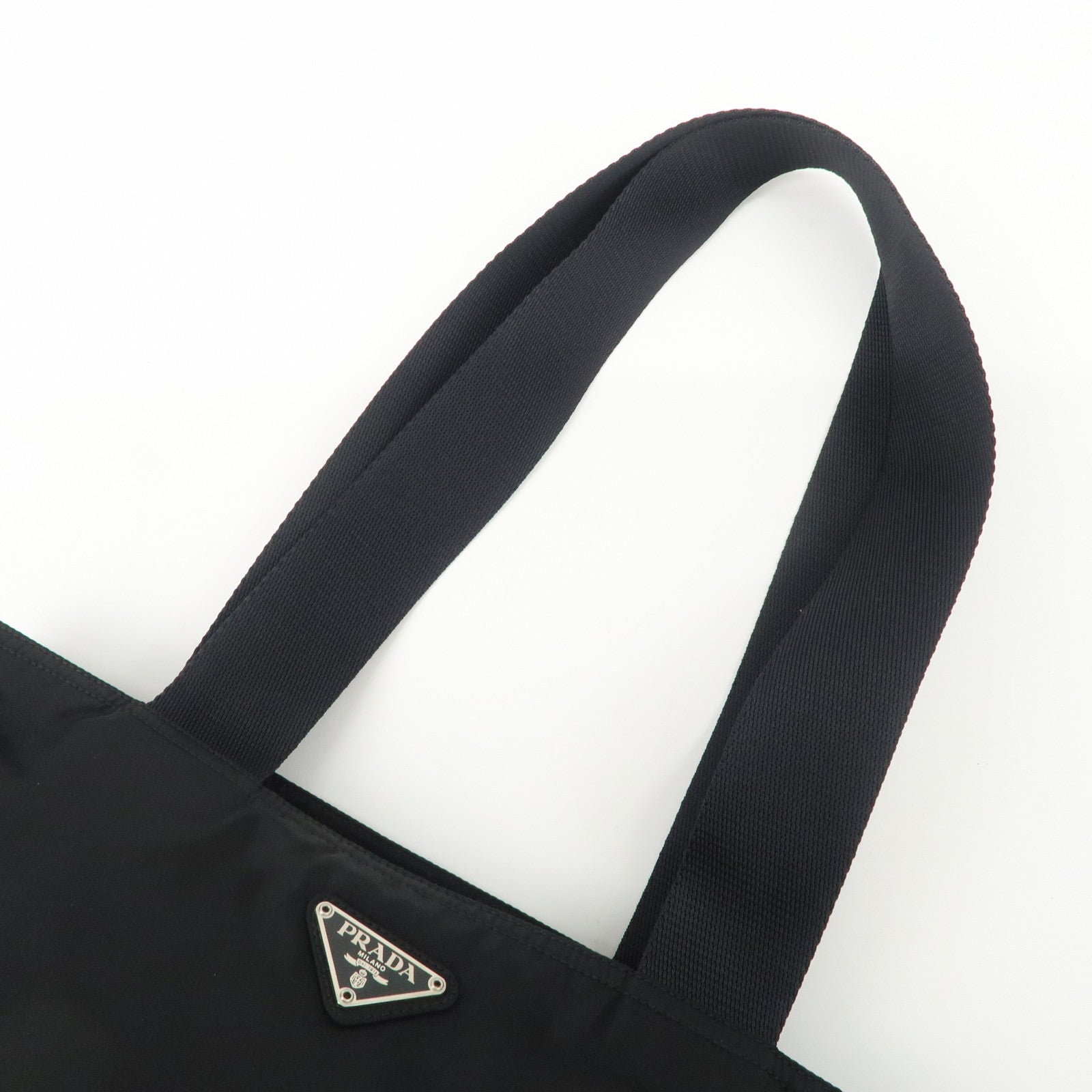 PRADA Triangle Logo Nylon Tote Bag Shoulder Bag Hand Bag Black