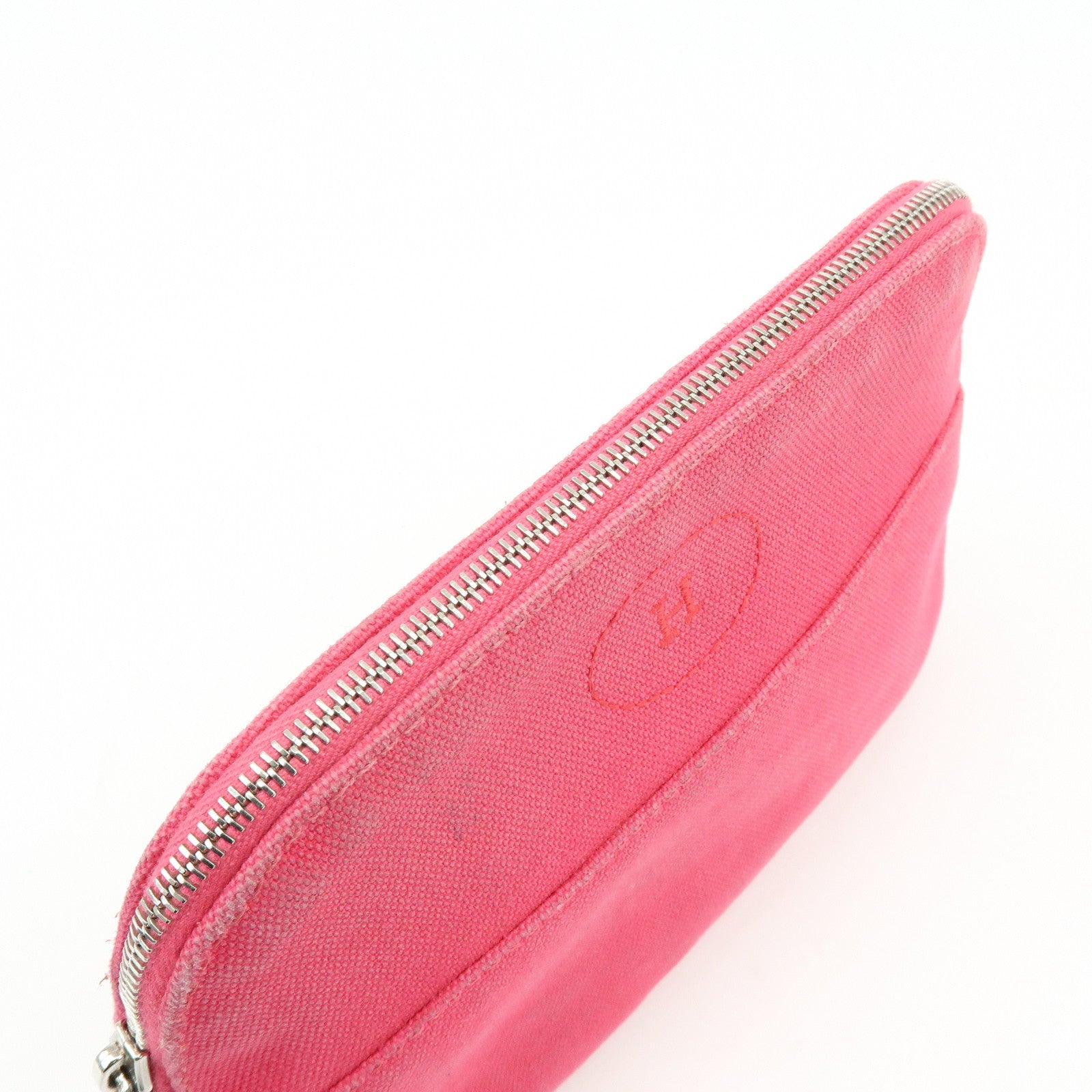 HERMES Bolide Set of 2 Cotton Leather Pouch Cosmetic Case Navy Pink