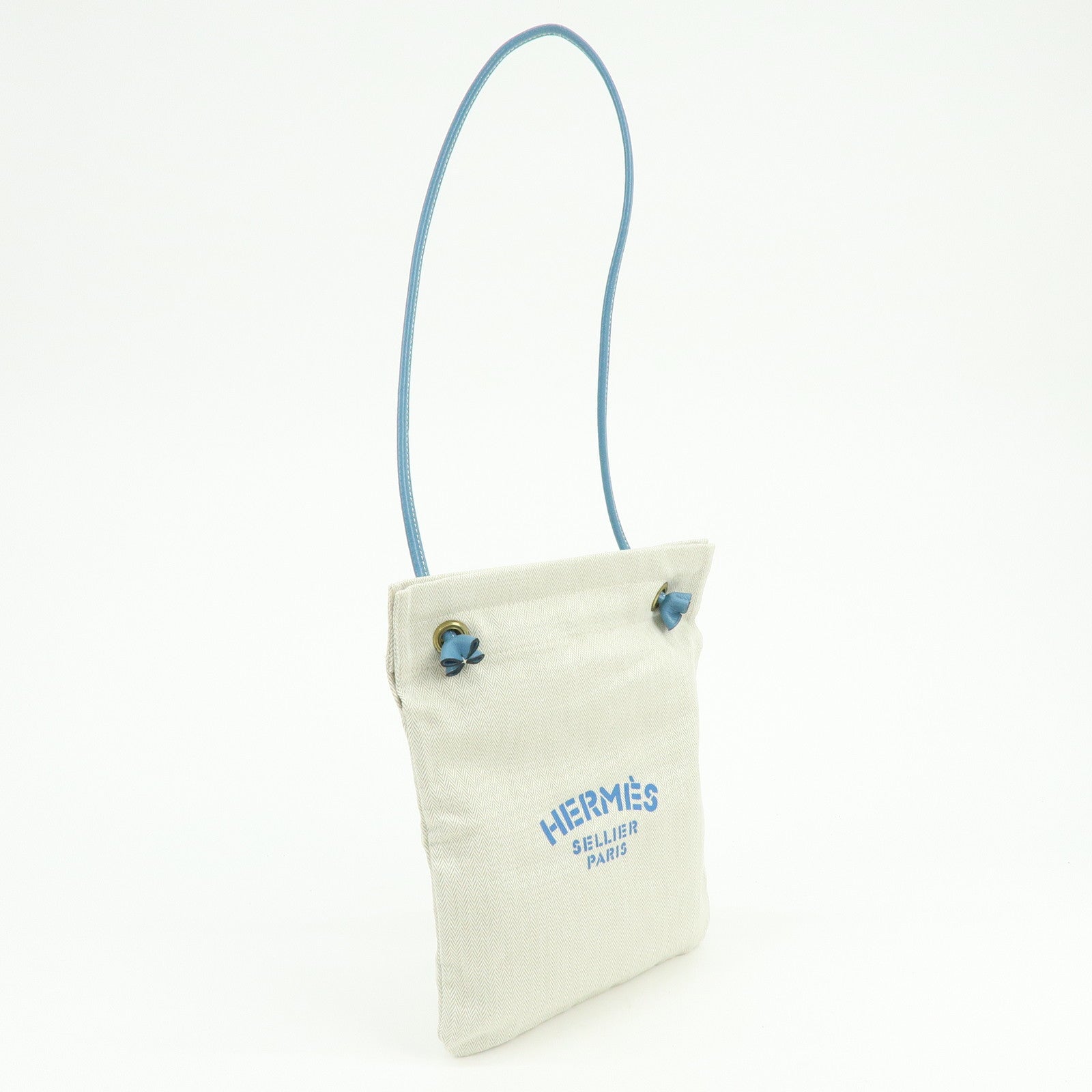 HERMES Aline PM Canvas Leather Shoulder Bag Hand Bag Natural Blue