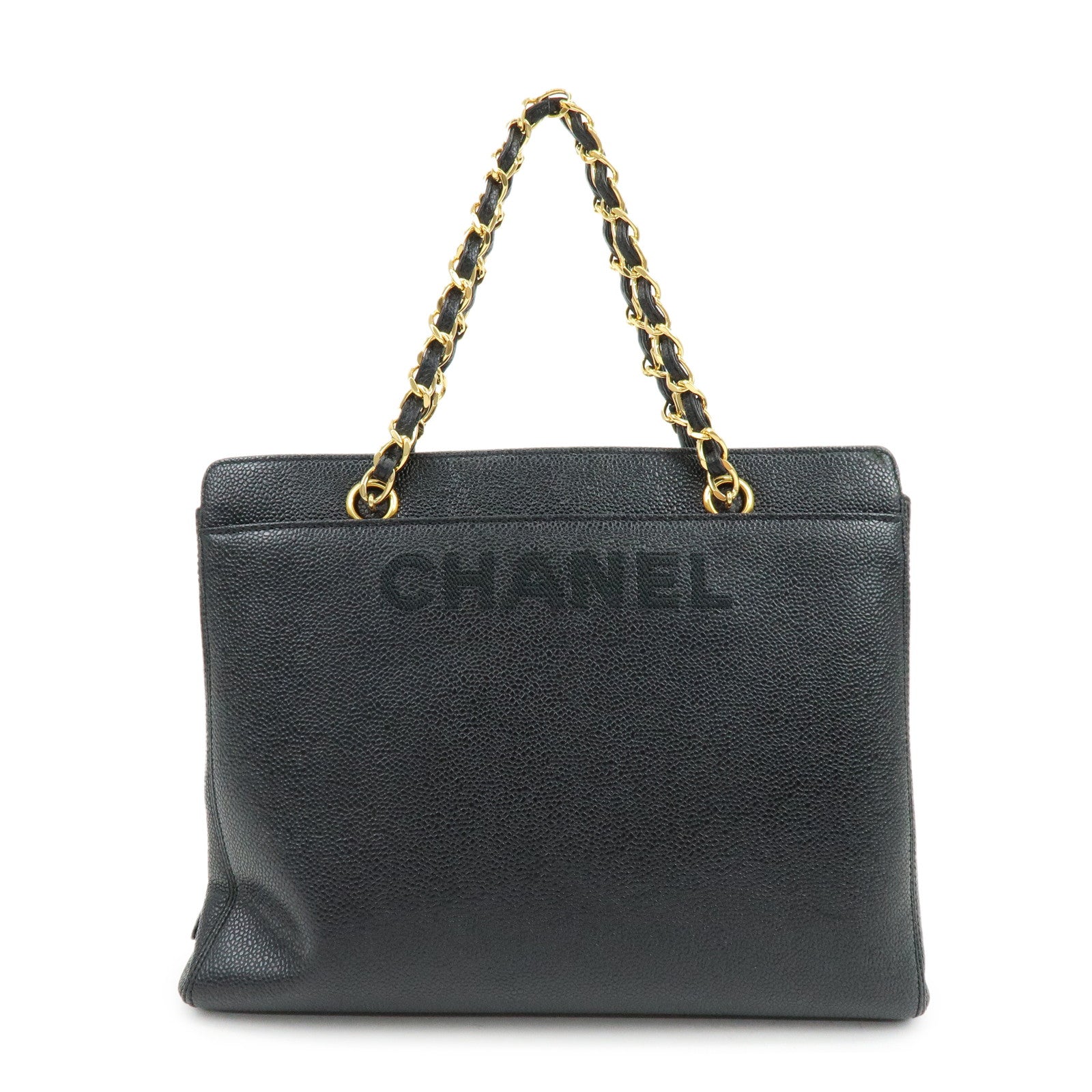 CHANEL Caviarskin Tote Bag Hand Bag Black A08913
