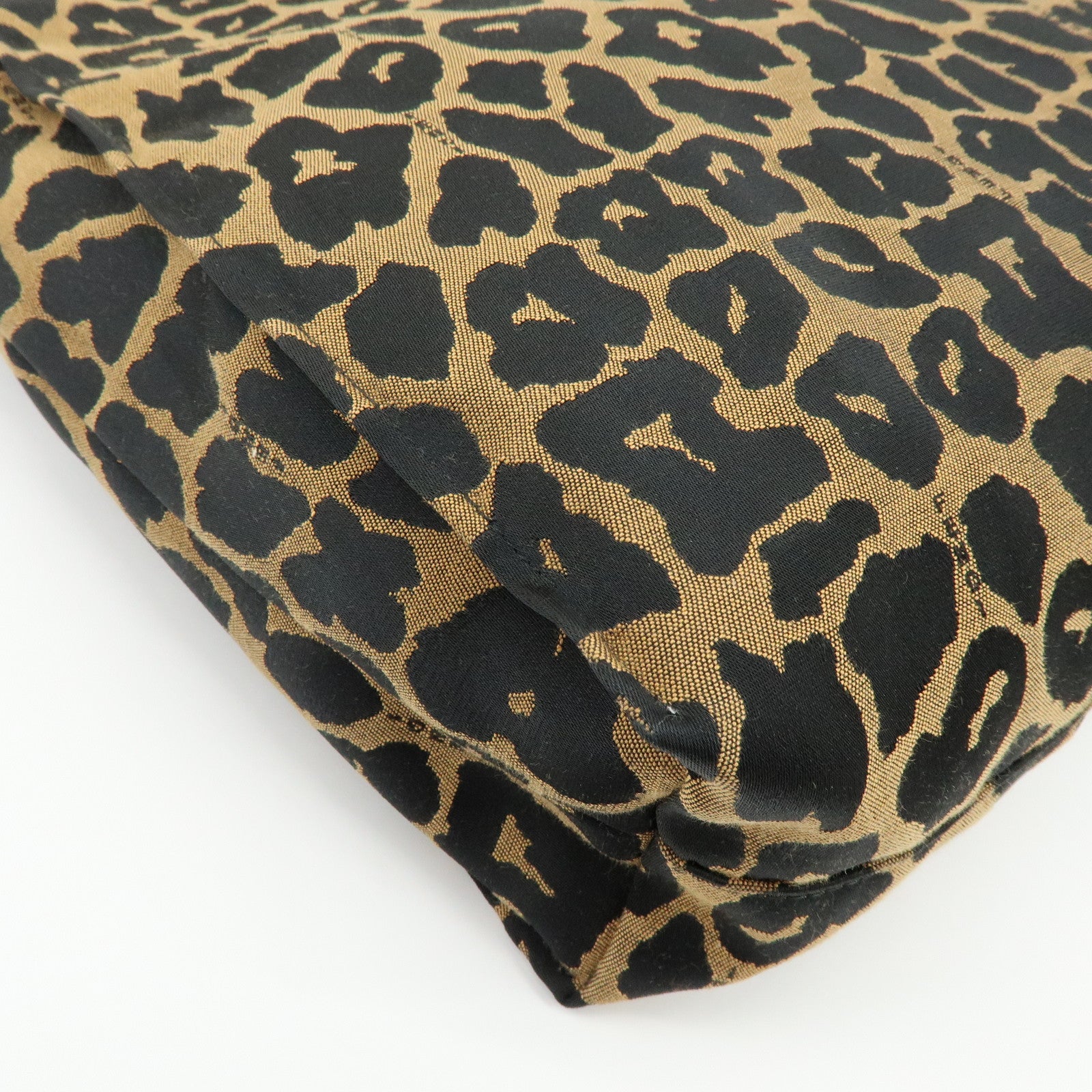 FENDI Canvas Leather Tote Bag Hand Bag Leopard Brown Black 8BH173