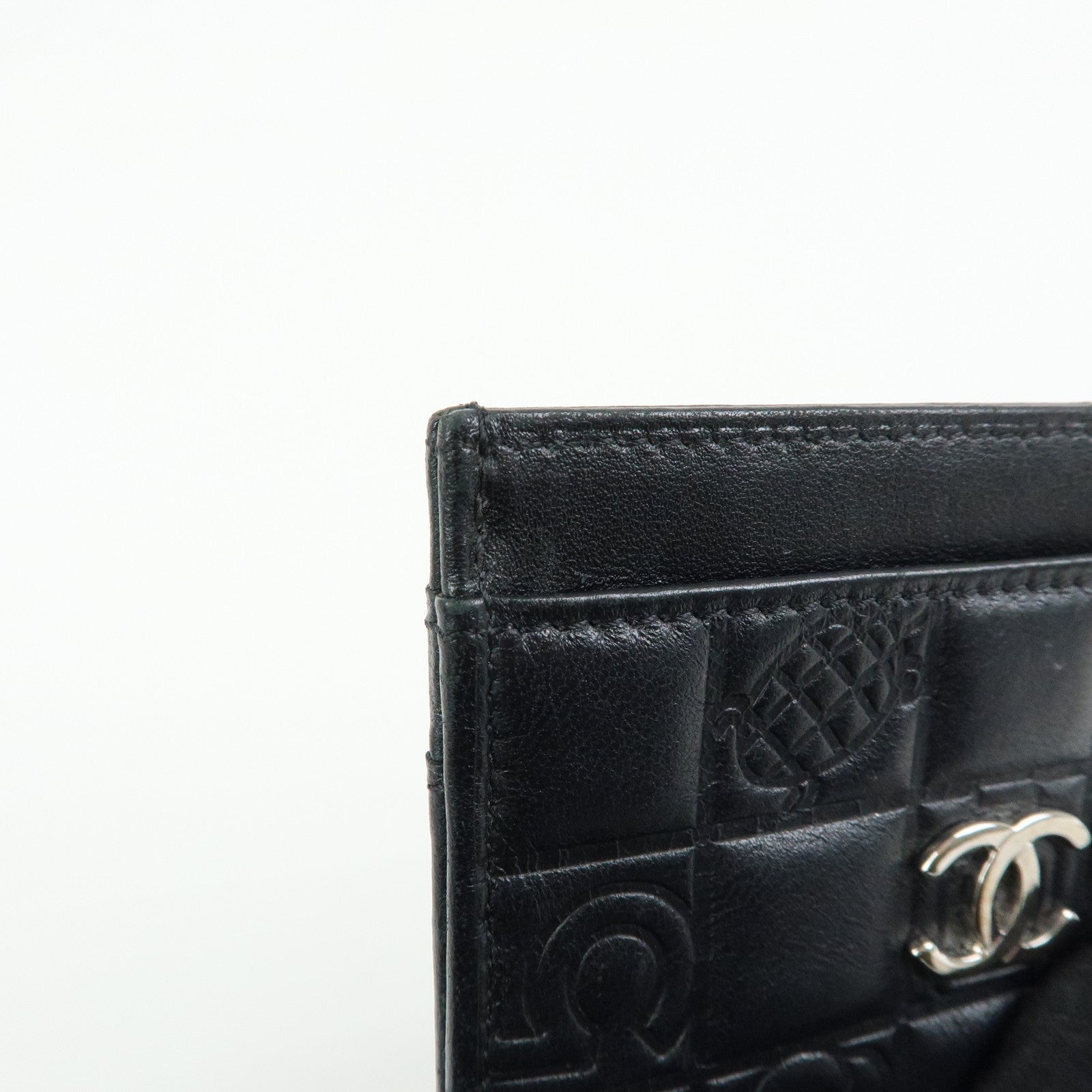 CHANEL Icon Line Lamb Skin Card Case Fragment Case Black A24211