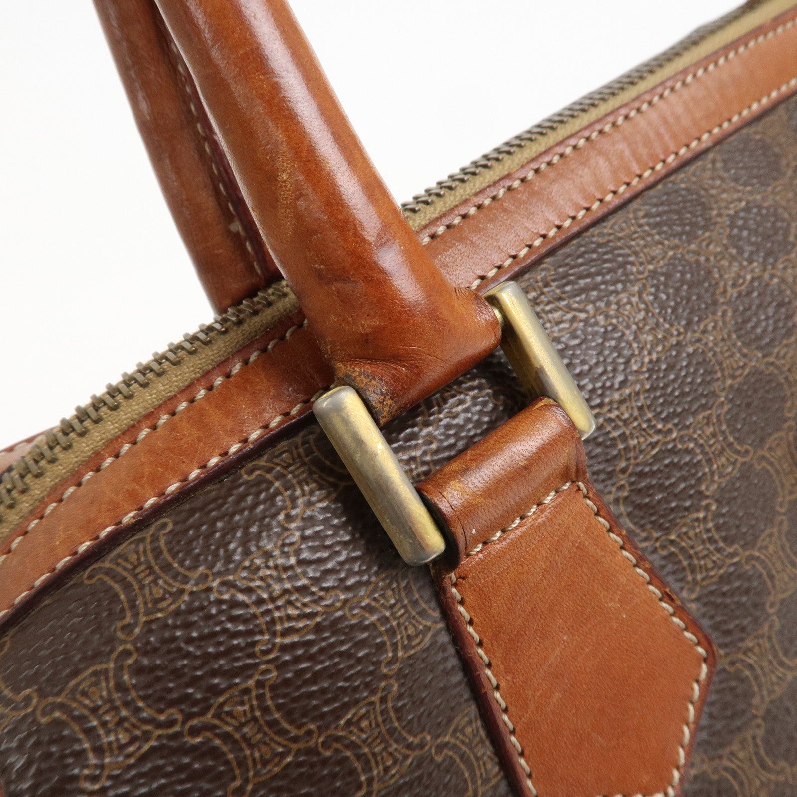 CELINE Macadam PVC Leather Boston Bag Hand Bag Brown