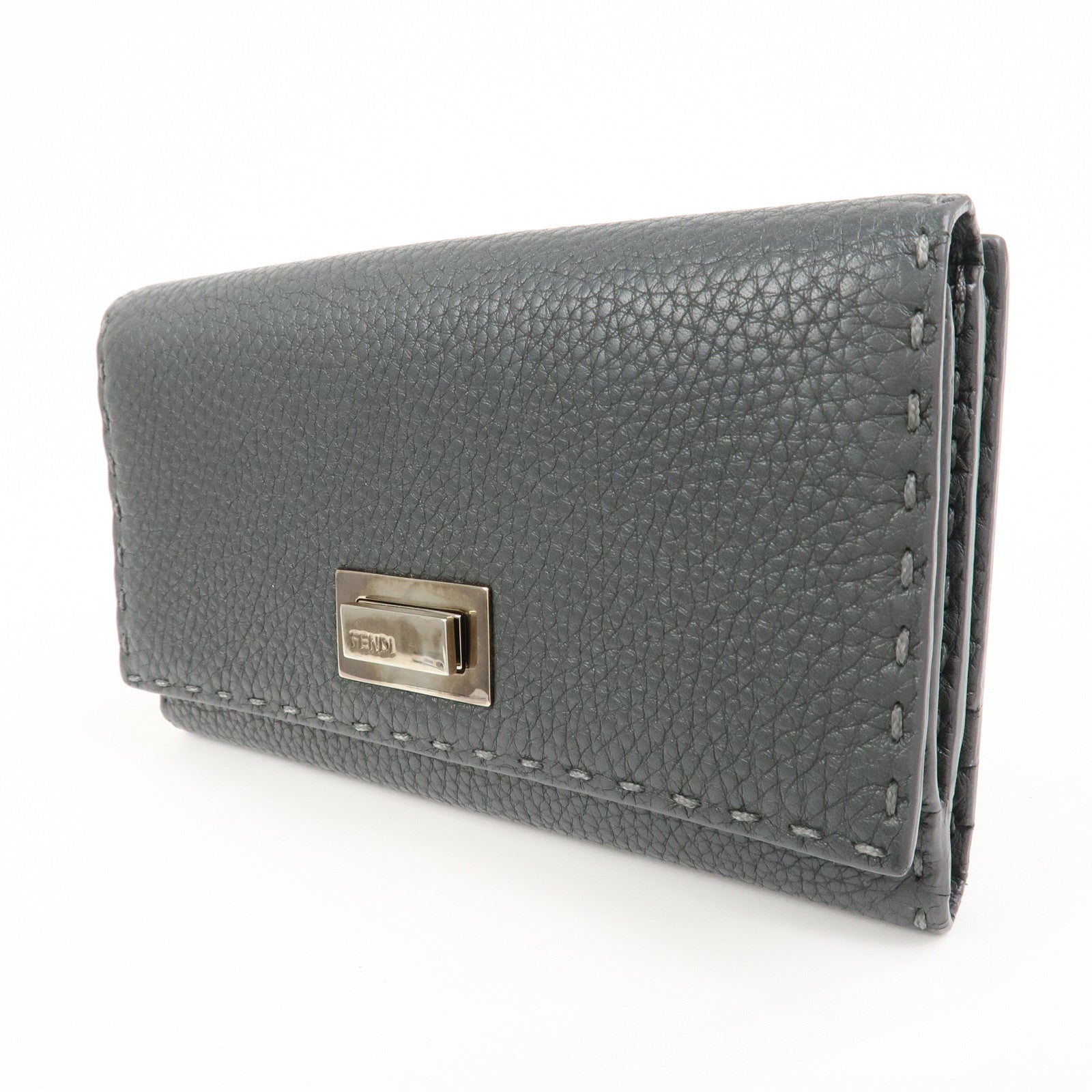 FENDI Seleria Leather Peekaboo Long Wallet Gray 8M0308