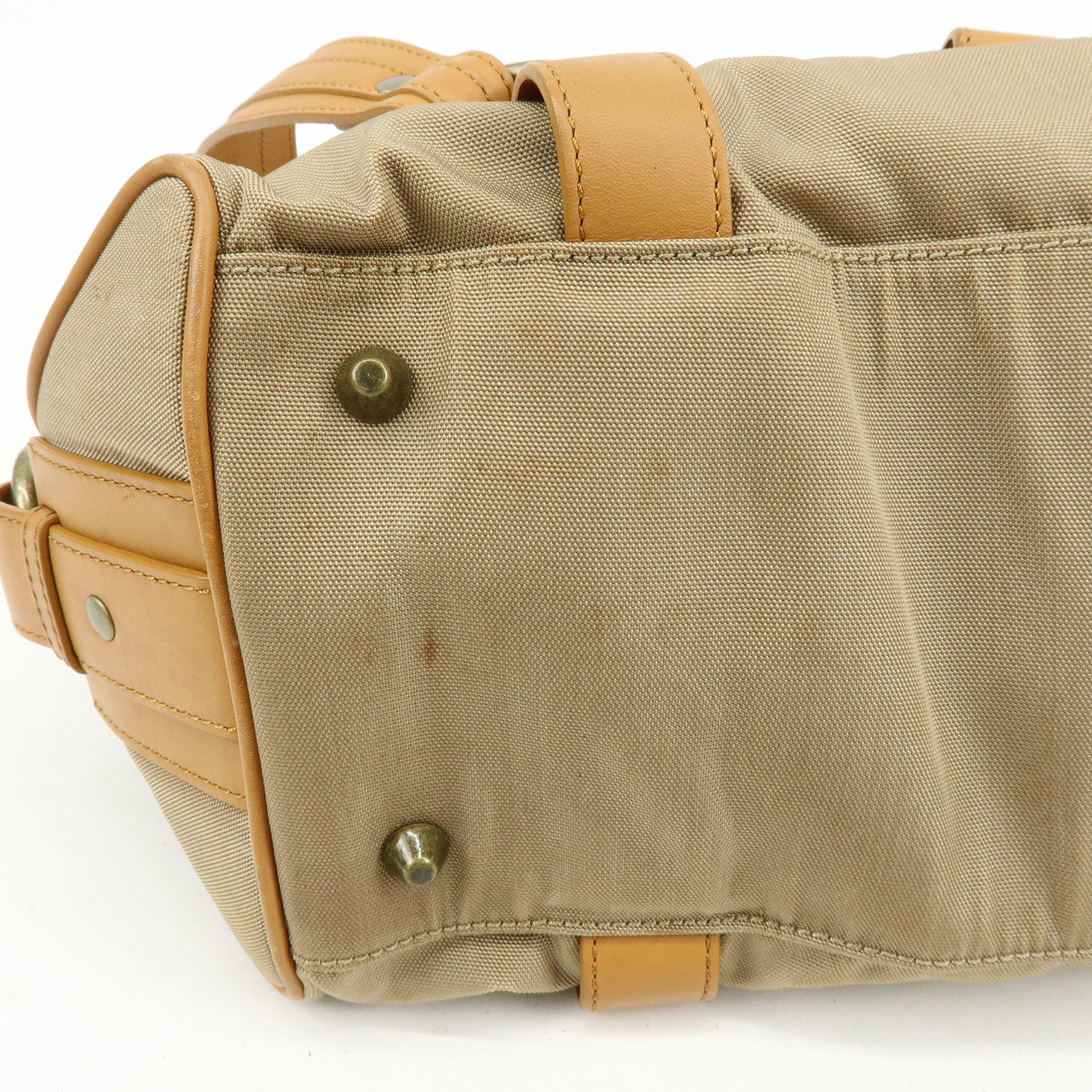 BURBERRY Canvas Leather Shoulder Bag Beige Light Brown